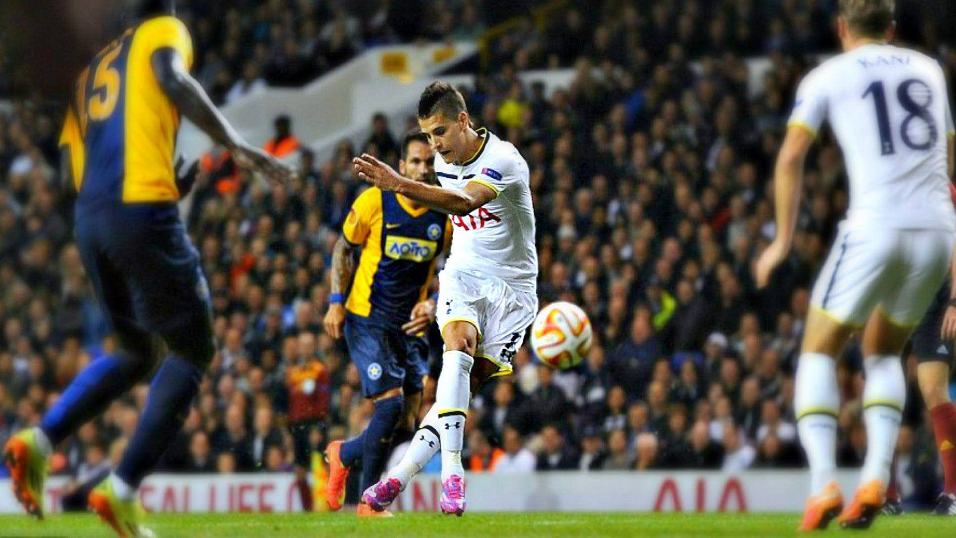 Erik Lamela, white, blue and yellow, Full HD Desktop Wallpaper