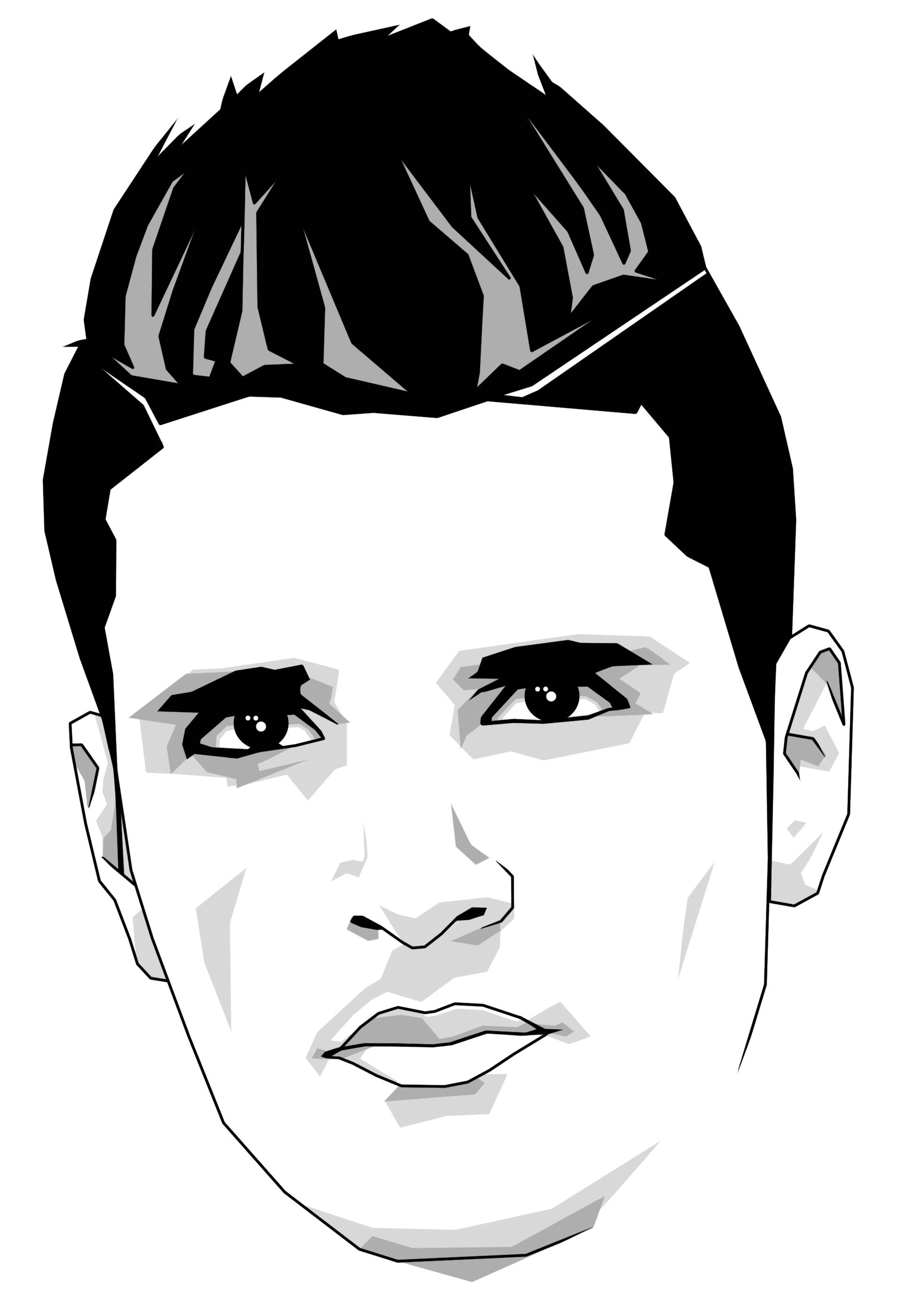 Erik Lamela, black and white illustration, man's face, 2K Phone Wallpaper