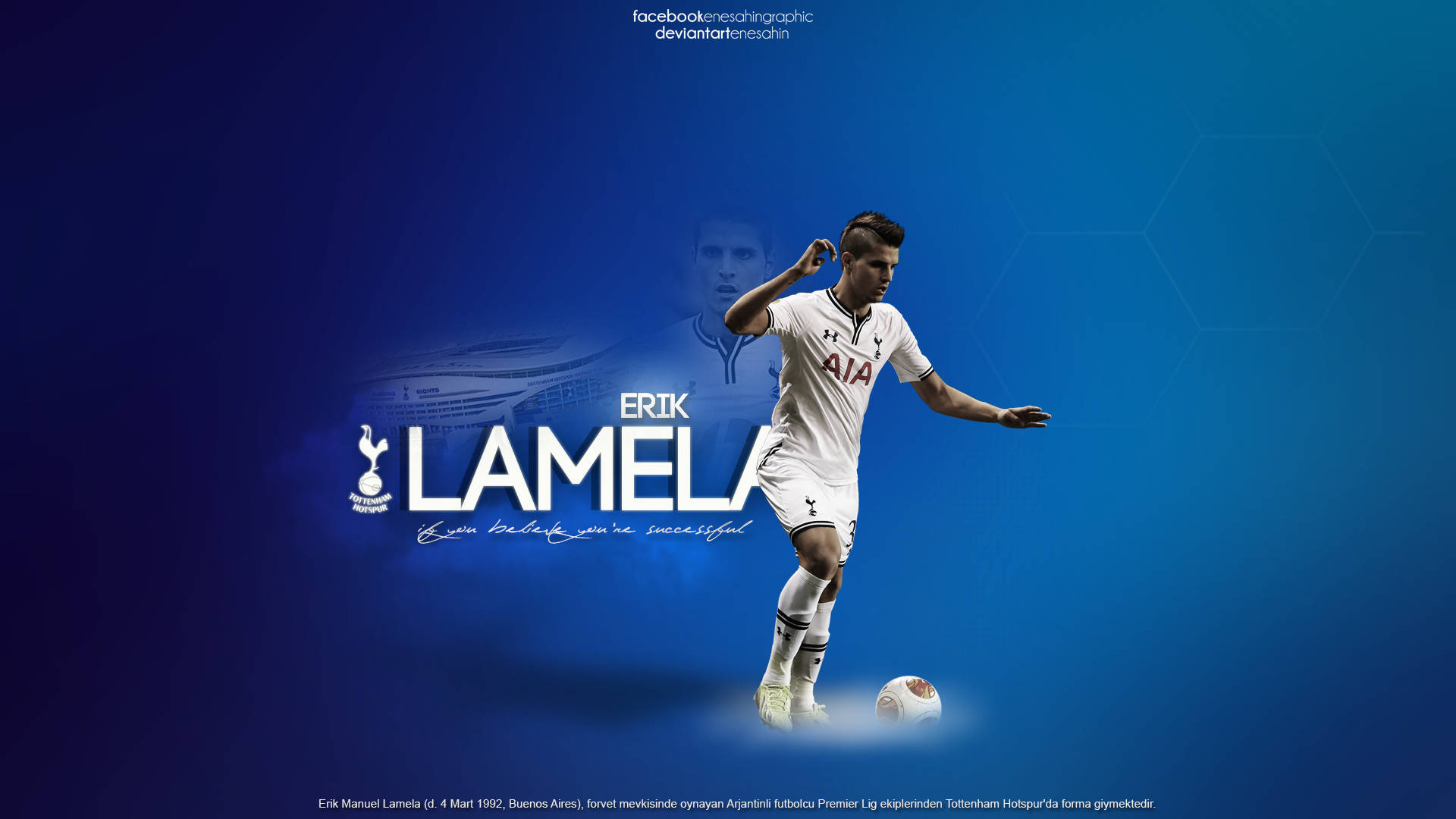 Erik Lamela, white kit, gradient blue background, Full HD Desktop Wallpaper