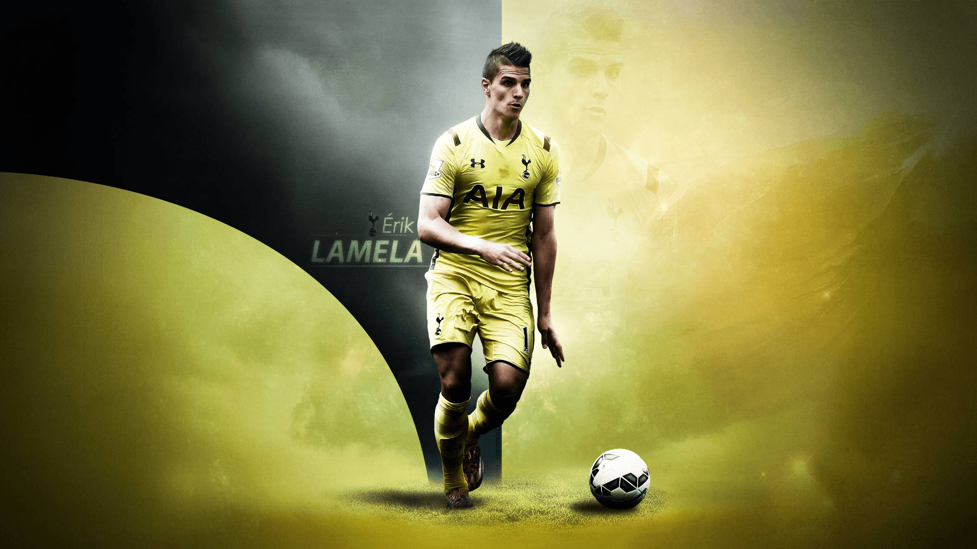 Erik Lamela, yellow kit, dramatic yellow and black gradient background, Full HD Desktop Wallpaper