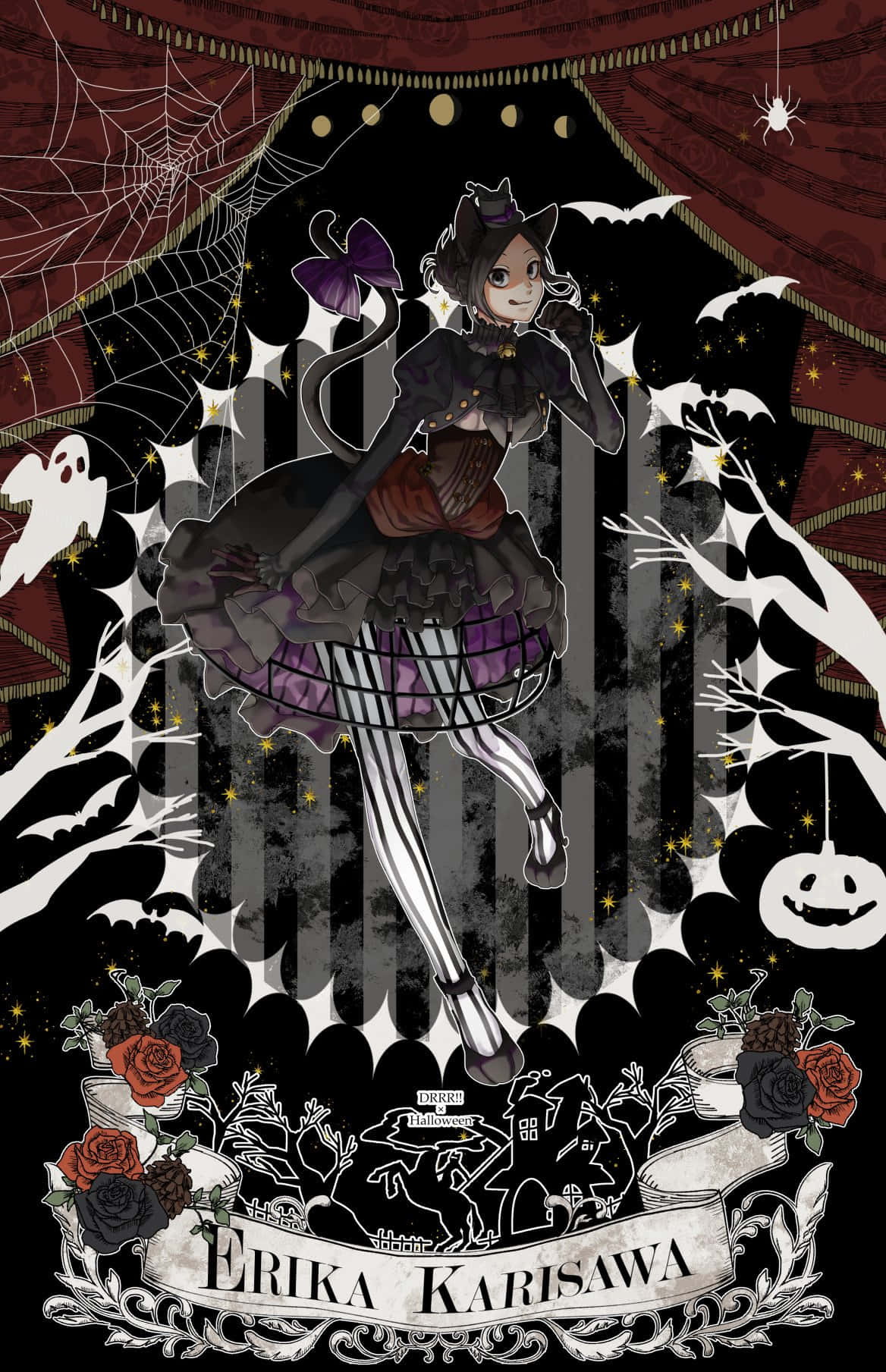 Erika Karisawa, Gothic Halloween Art, purple and black dress, HD Phone Wallpaper