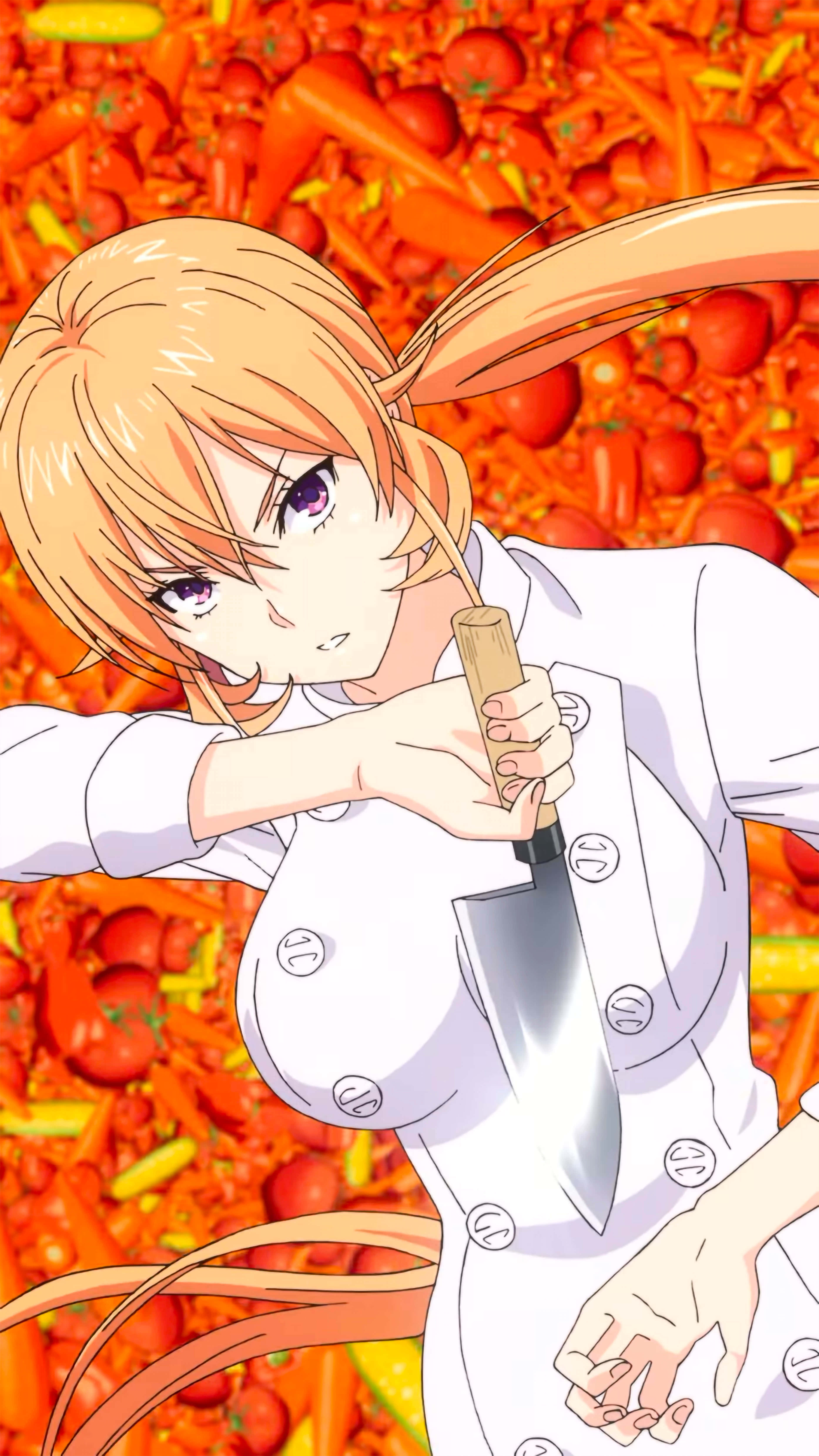 Erina Nakiri, orange hair, purple eyes, 5K Phone Wallpaper