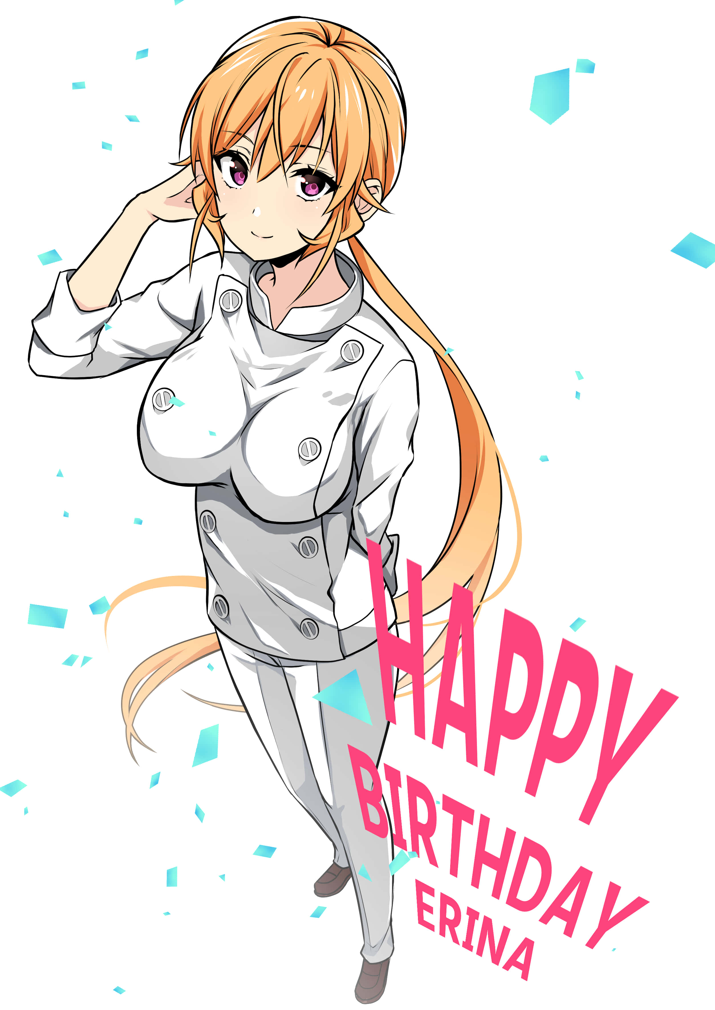 Erina Nakiri, orange hair, purple eyes, 2K Phone Wallpaper