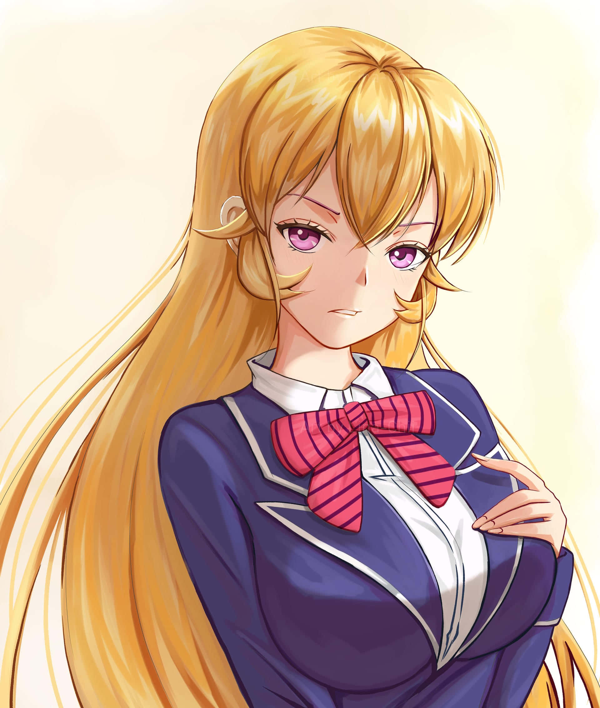 Erina Nakiri, long golden hair, purple eyes, Full HD Phone Wallpaper