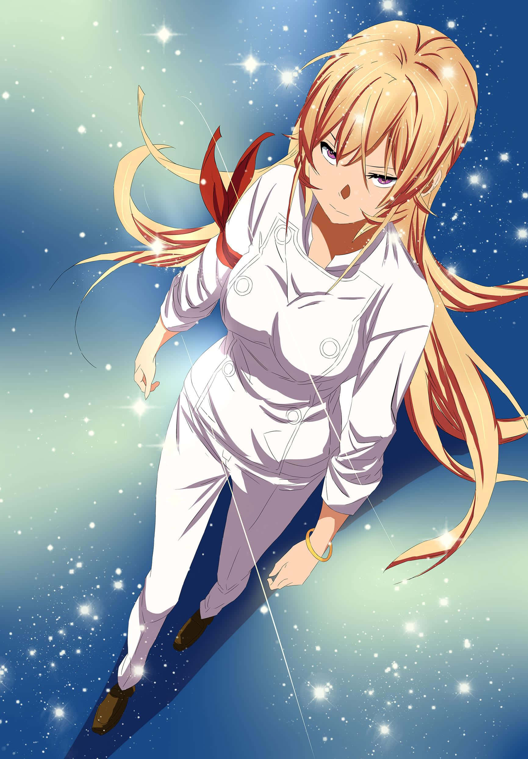 Erina Nakiri, white chef's outfit, starry blue sky, Full HD Phone Wallpaper