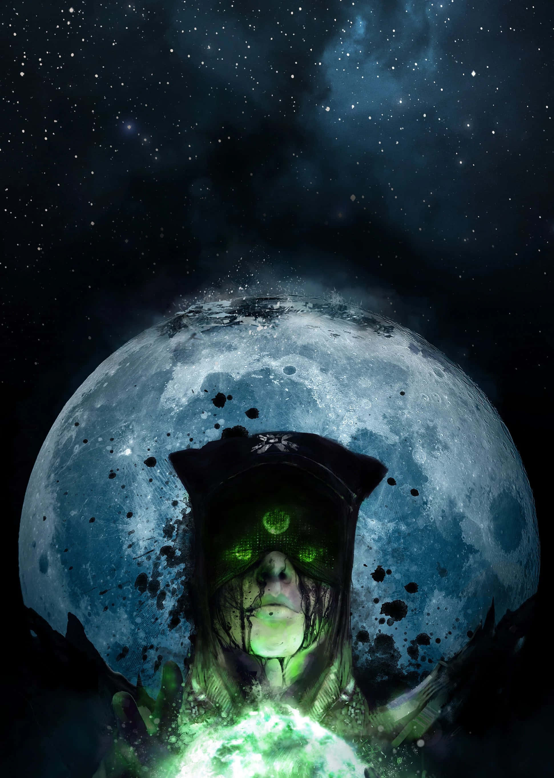 Eris Morn, glowing green eyes, luminous orb, 2K Phone Wallpaper