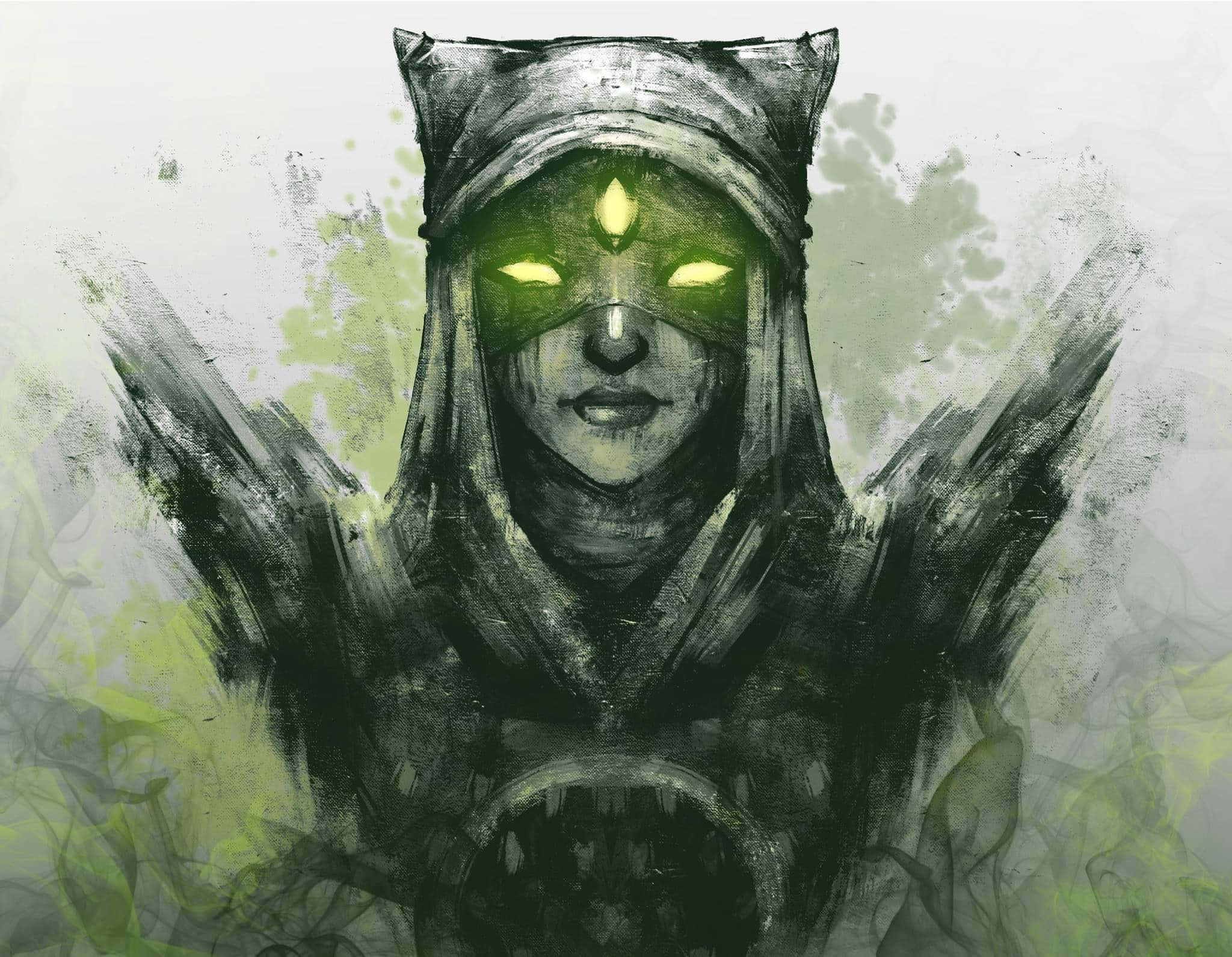 Eris Morn, glowing green eyes, third eye on forehead, Full HD Desktop Wallpaper