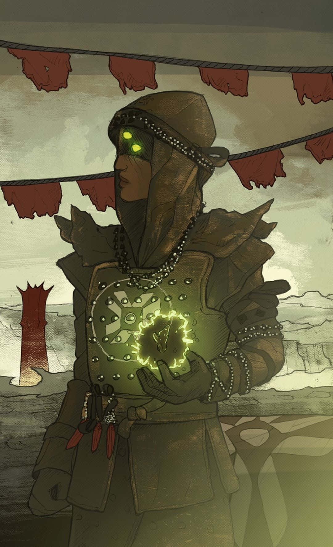 Eris Morn, glowing green orb, red banners, HD Phone Wallpaper