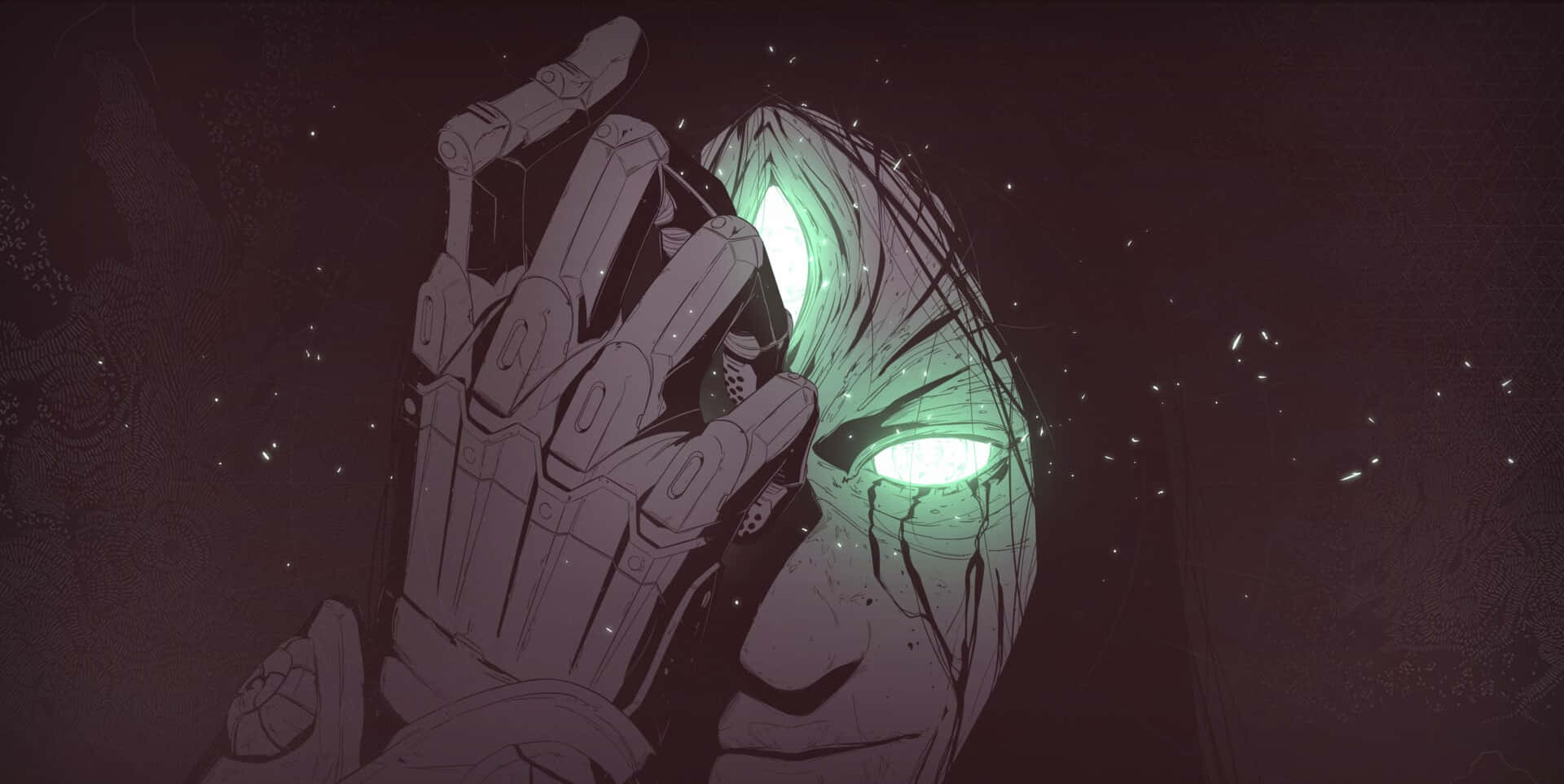 Eris Morn, glowing green eye, mechanical hand, Full HD Desktop Wallpaper