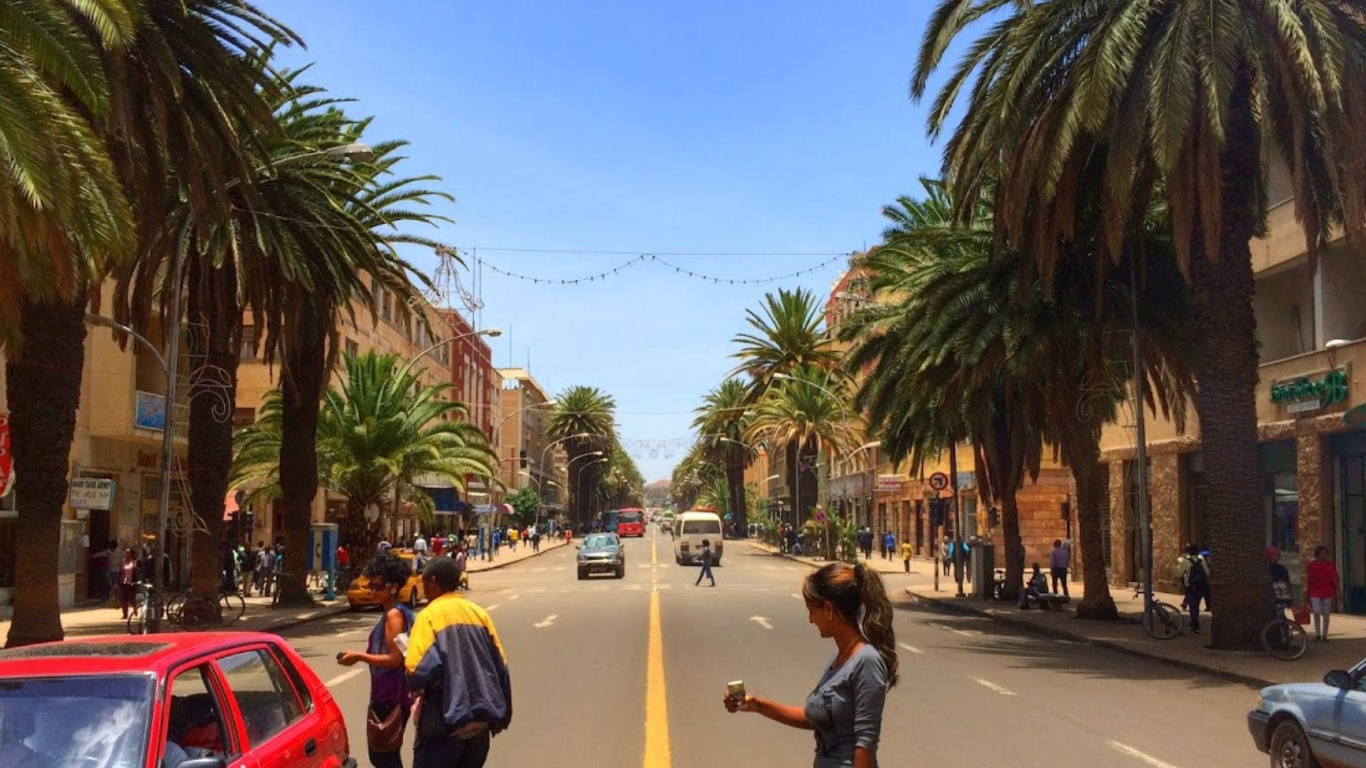 Eritrea, main road, palm trees, Full HD Desktop Wallpaper