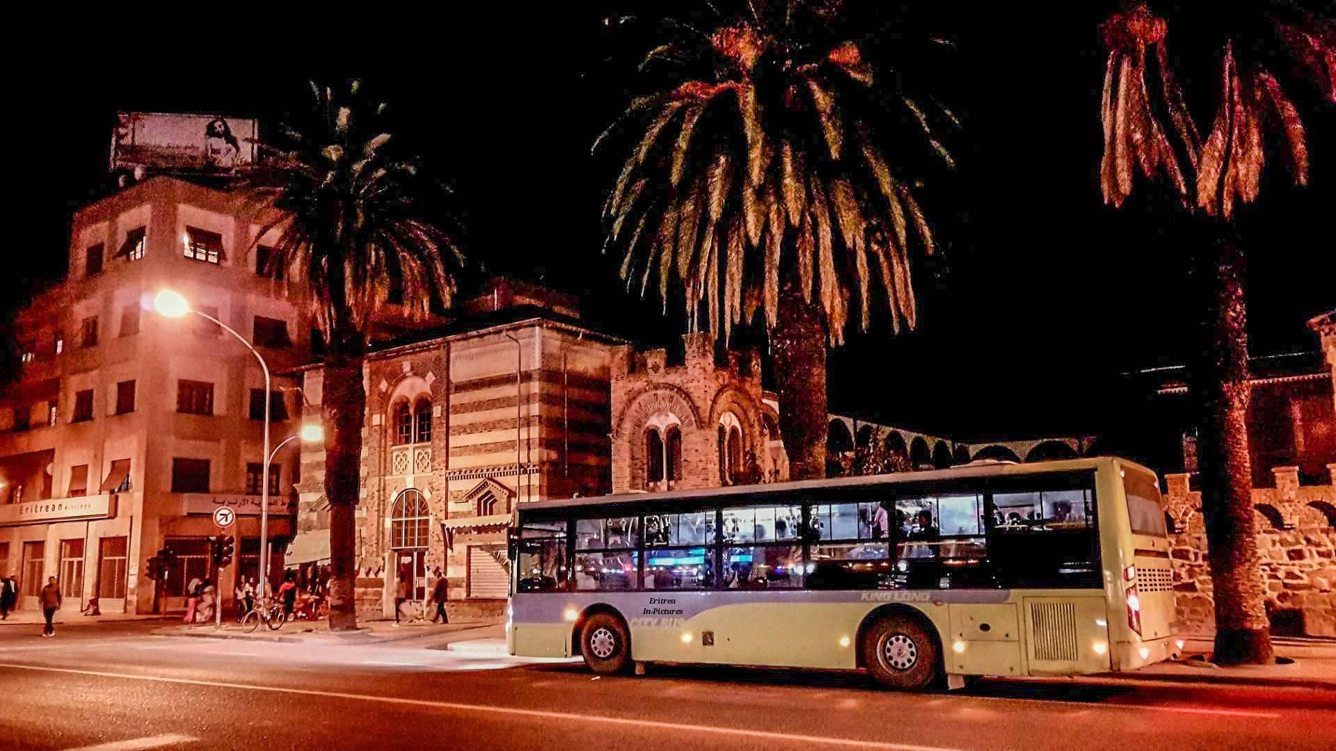 Eritrea, tourist bus, streetlights, Full HD Desktop Wallpaper