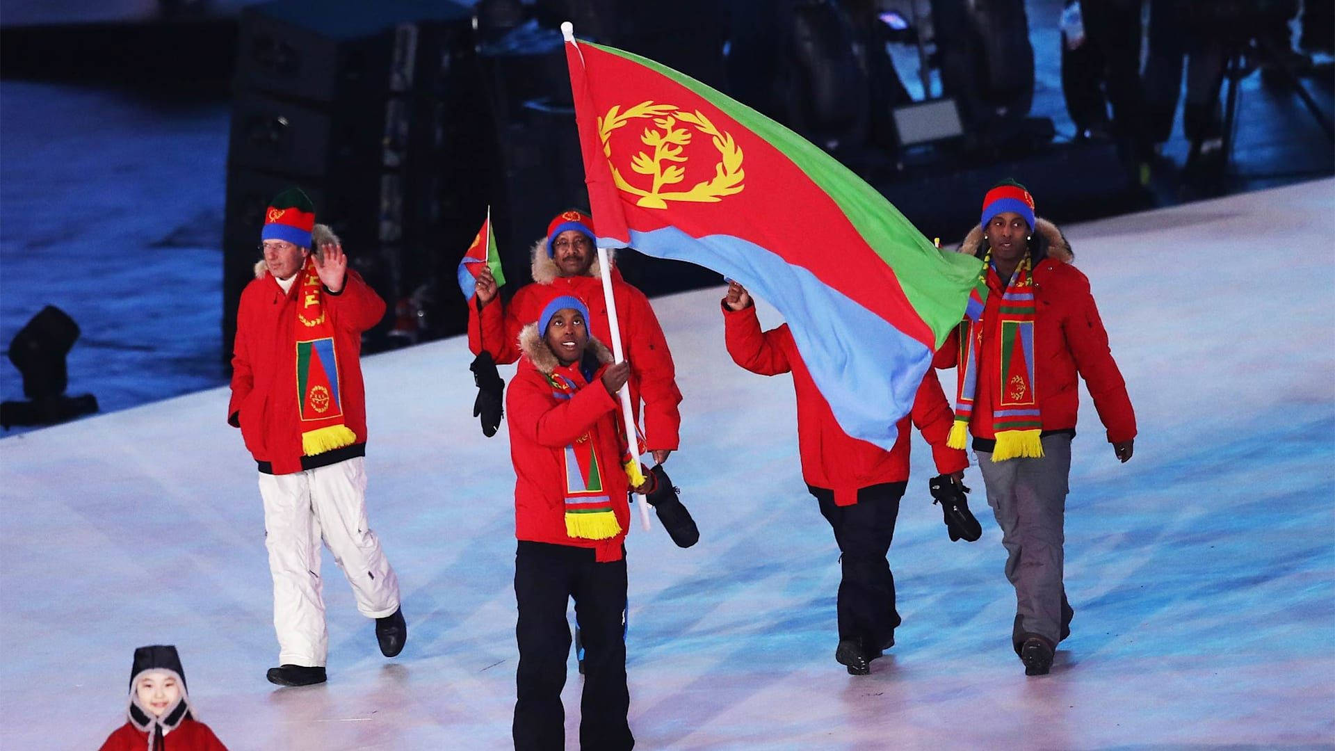 Eritrea, red jackets, green red and blue Eritrea flag, Full HD Desktop Wallpaper