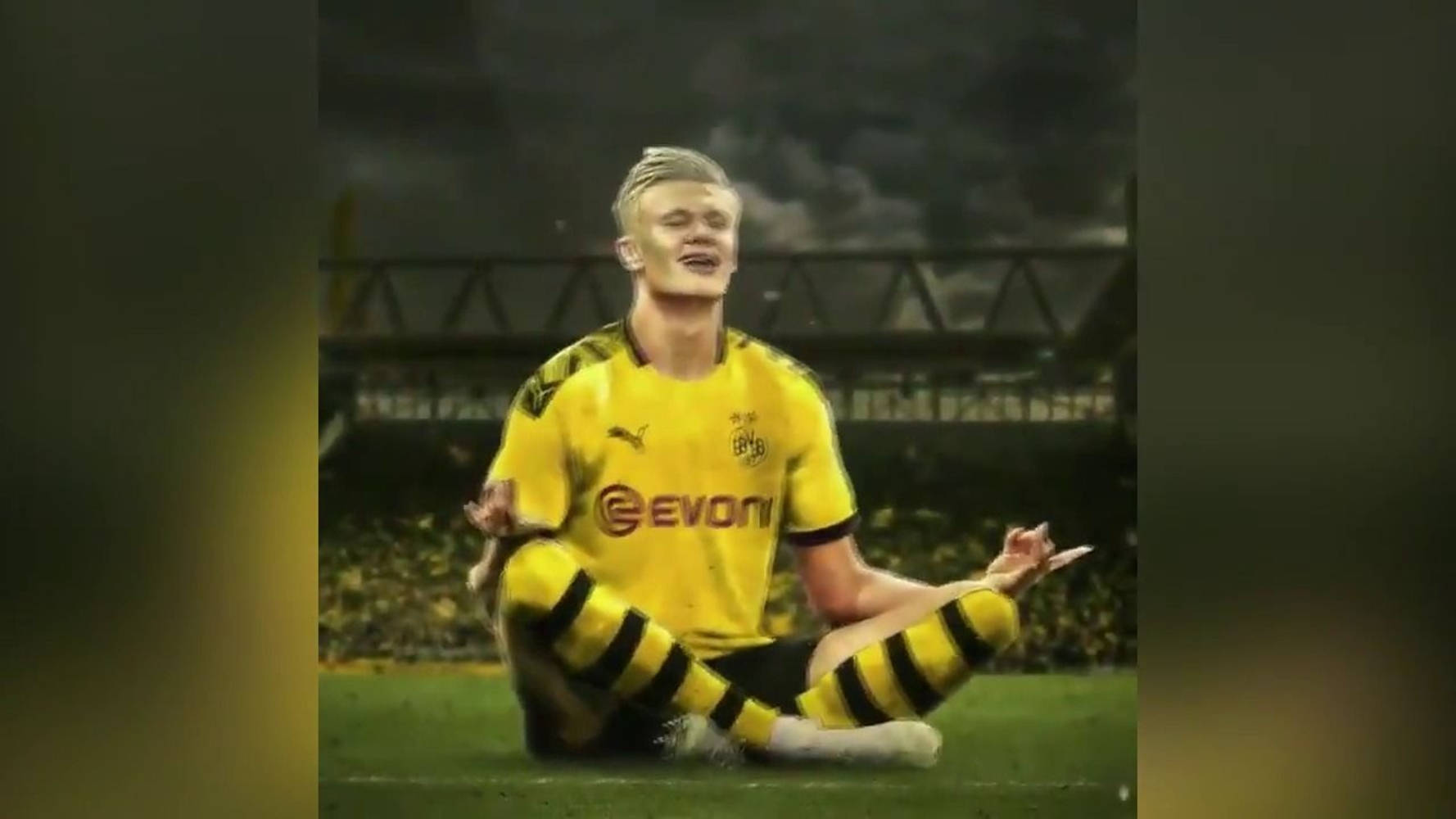 Erling Haaland, yellow and black striped jersey, grass field, HD Desktop Wallpaper