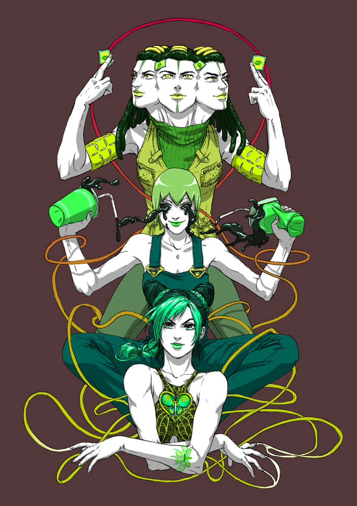 Ermes Costello, stand manifestation, green-haired figures, SD Phone Wallpaper
