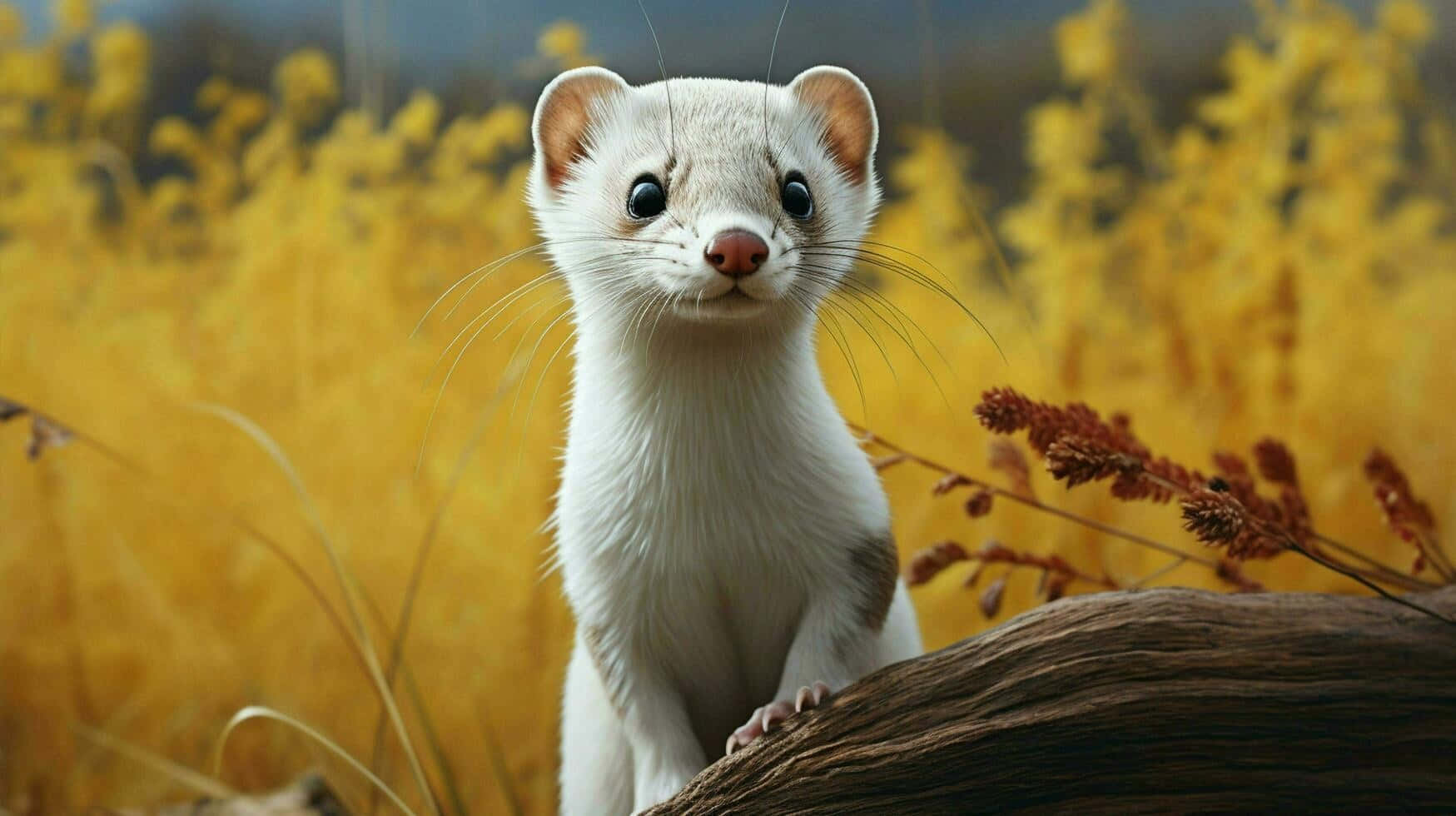 Ermine, autumn field, goldenrod, HD Desktop Wallpaper