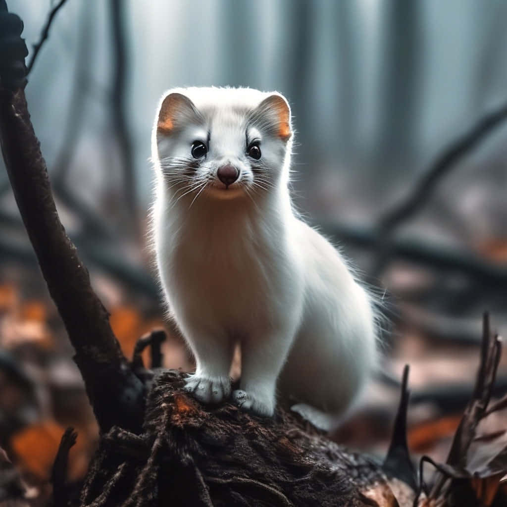 Ermine, winter coat, tree branch, SD Desktop Wallpaper