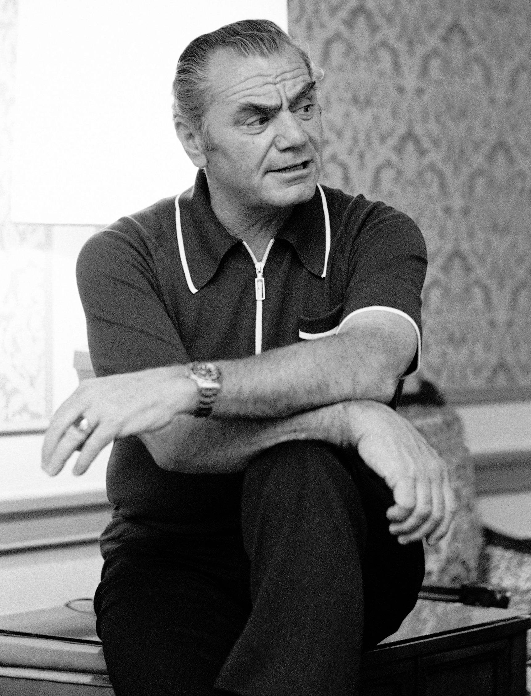 Ernest Borgnine, black and white portrait, zip-neck polo shirt, Full HD Phone Wallpaper