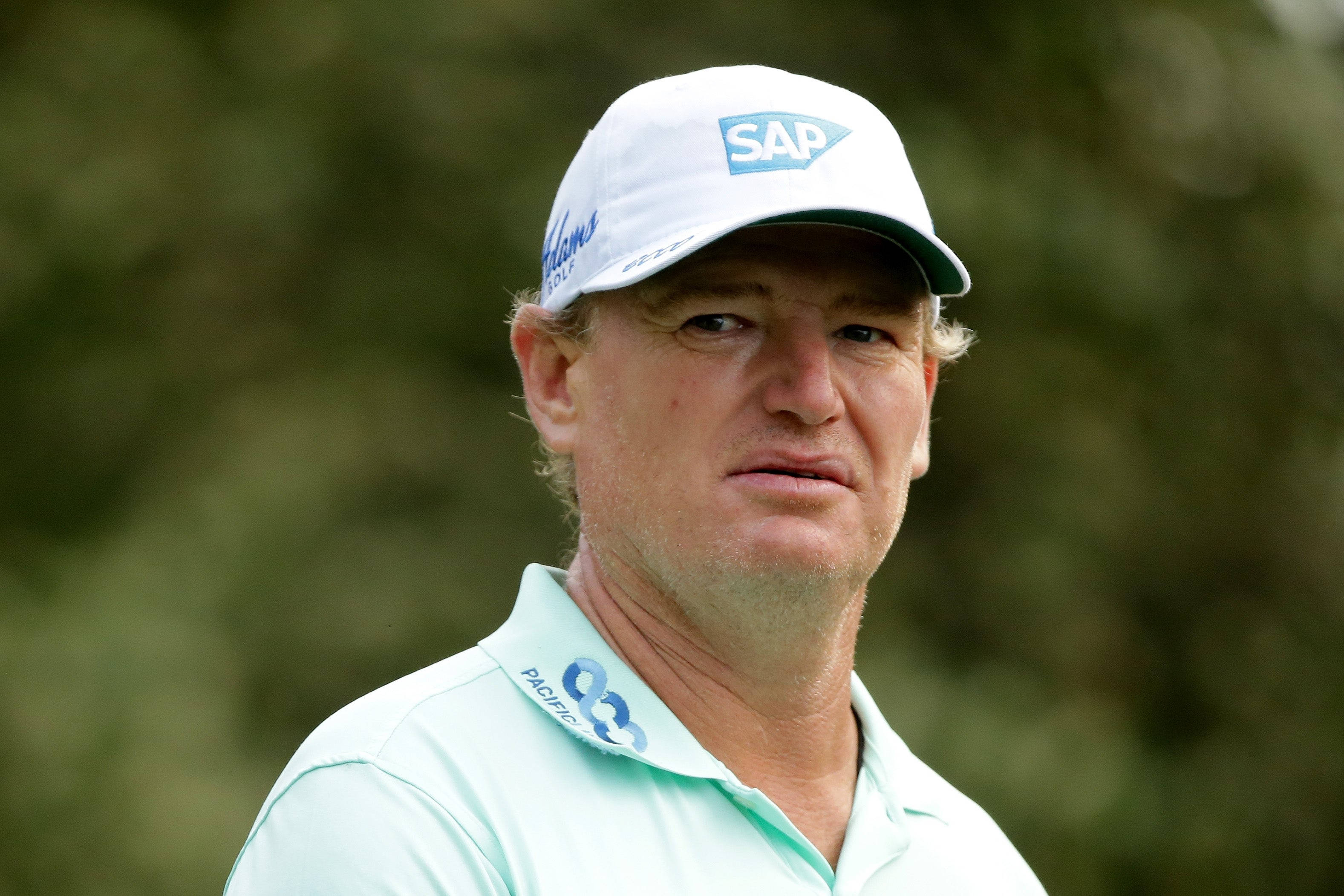 Ernie Els, white SAP cap, light green polo shirt, 2K Desktop Wallpaper