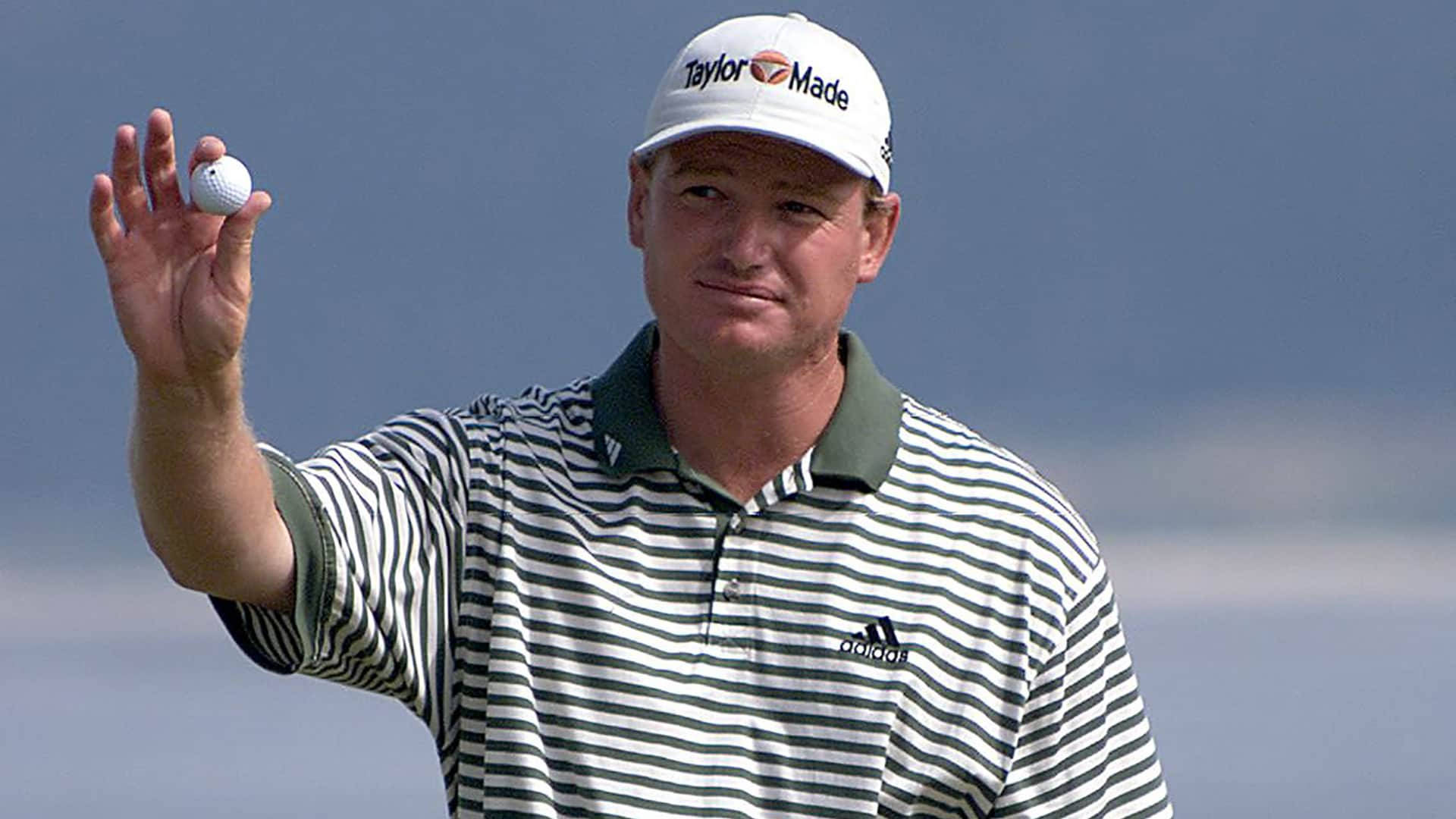 Ernie Els, striped polo, white cap, Full HD Desktop Wallpaper