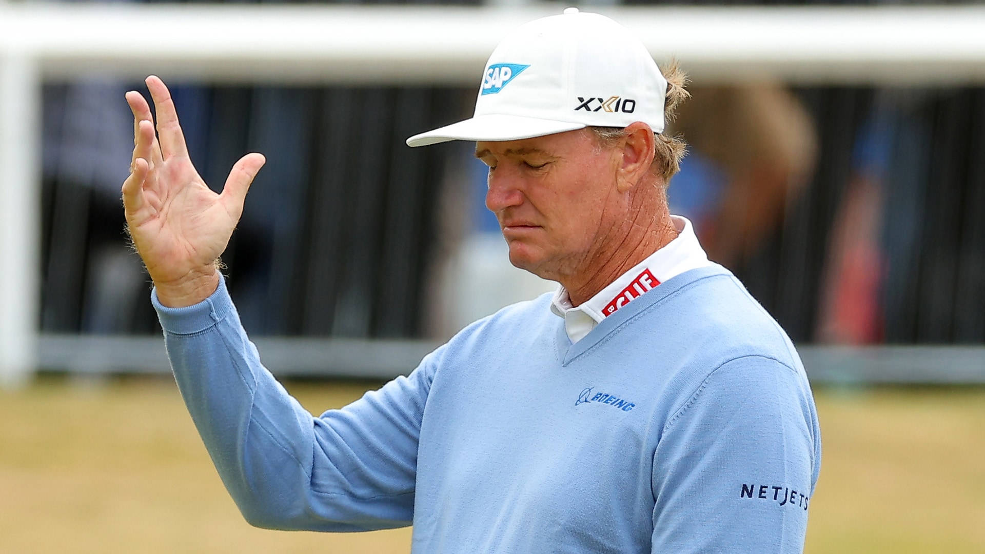 Ernie Els, light blue sweater, white cap, Full HD Desktop Wallpaper