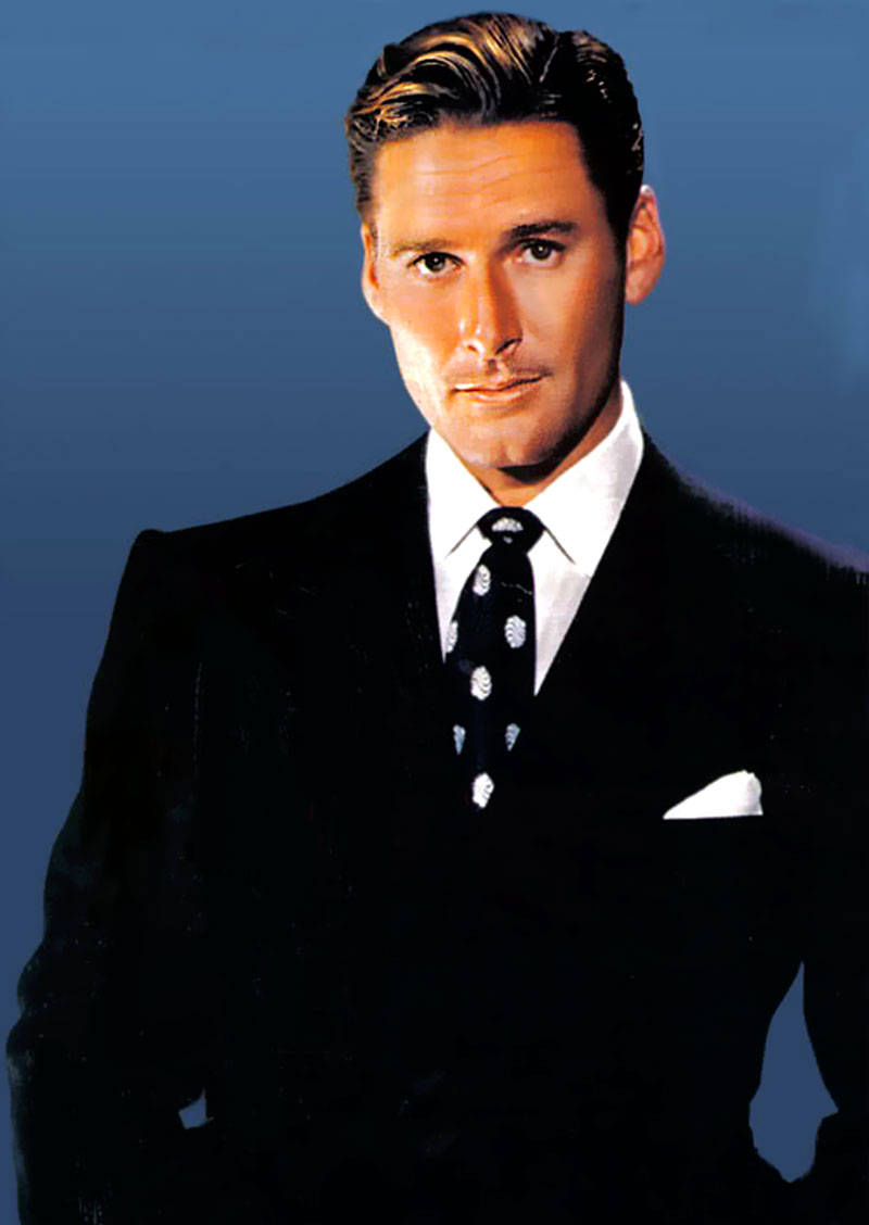 Errol Flynn, black suit, blue background, SD Phone Wallpaper