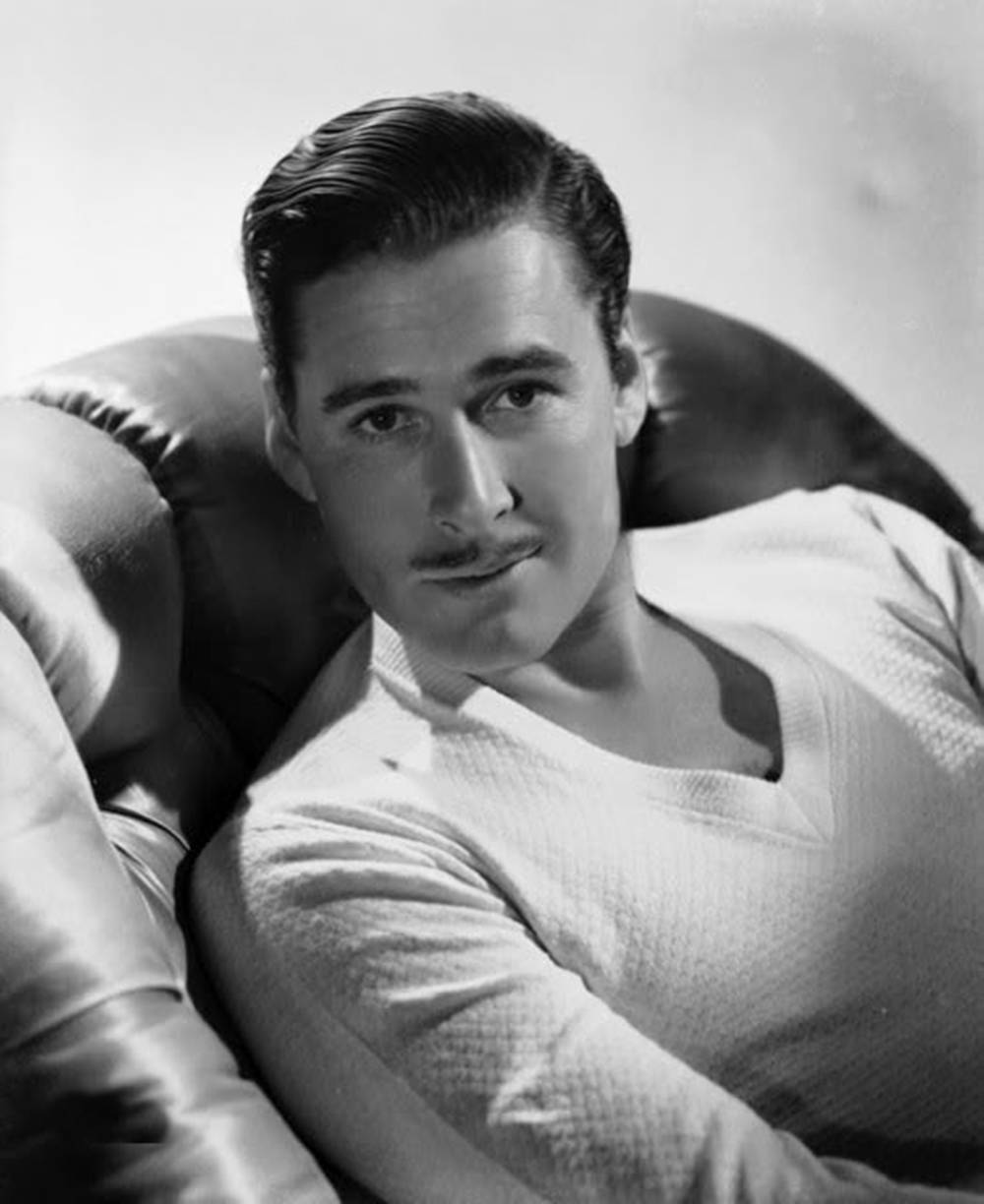 Errol Flynn, black and white portrait, mustache, SD Phone Wallpaper
