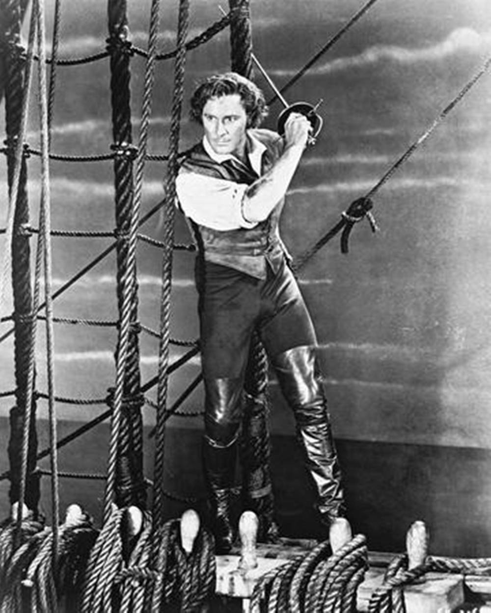 Errol Flynn, sword, ship, SD Phone Wallpaper