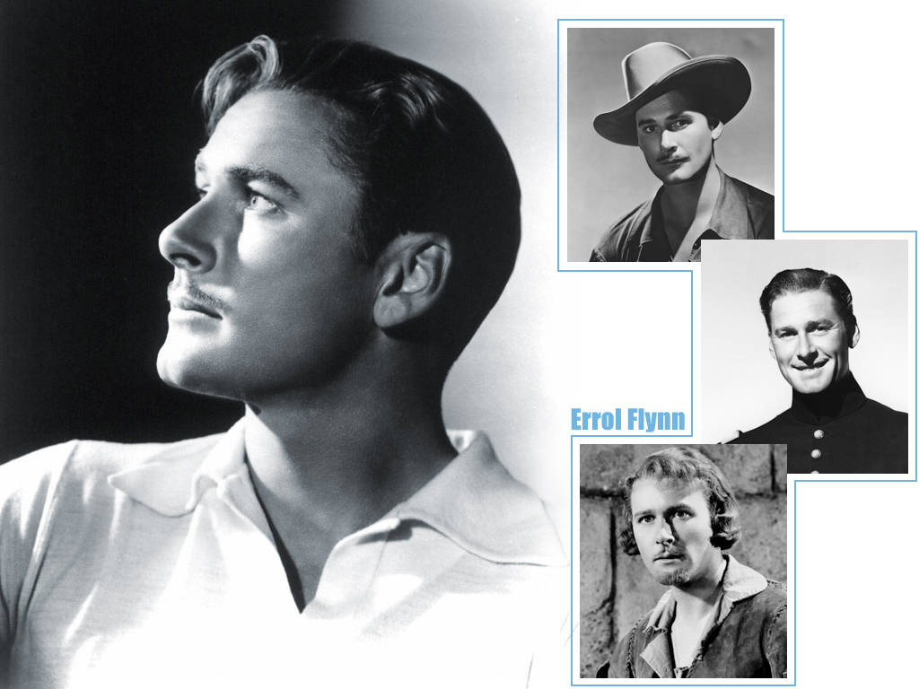 Errol Flynn, black and white, portrait collage, SD Desktop Wallpaper