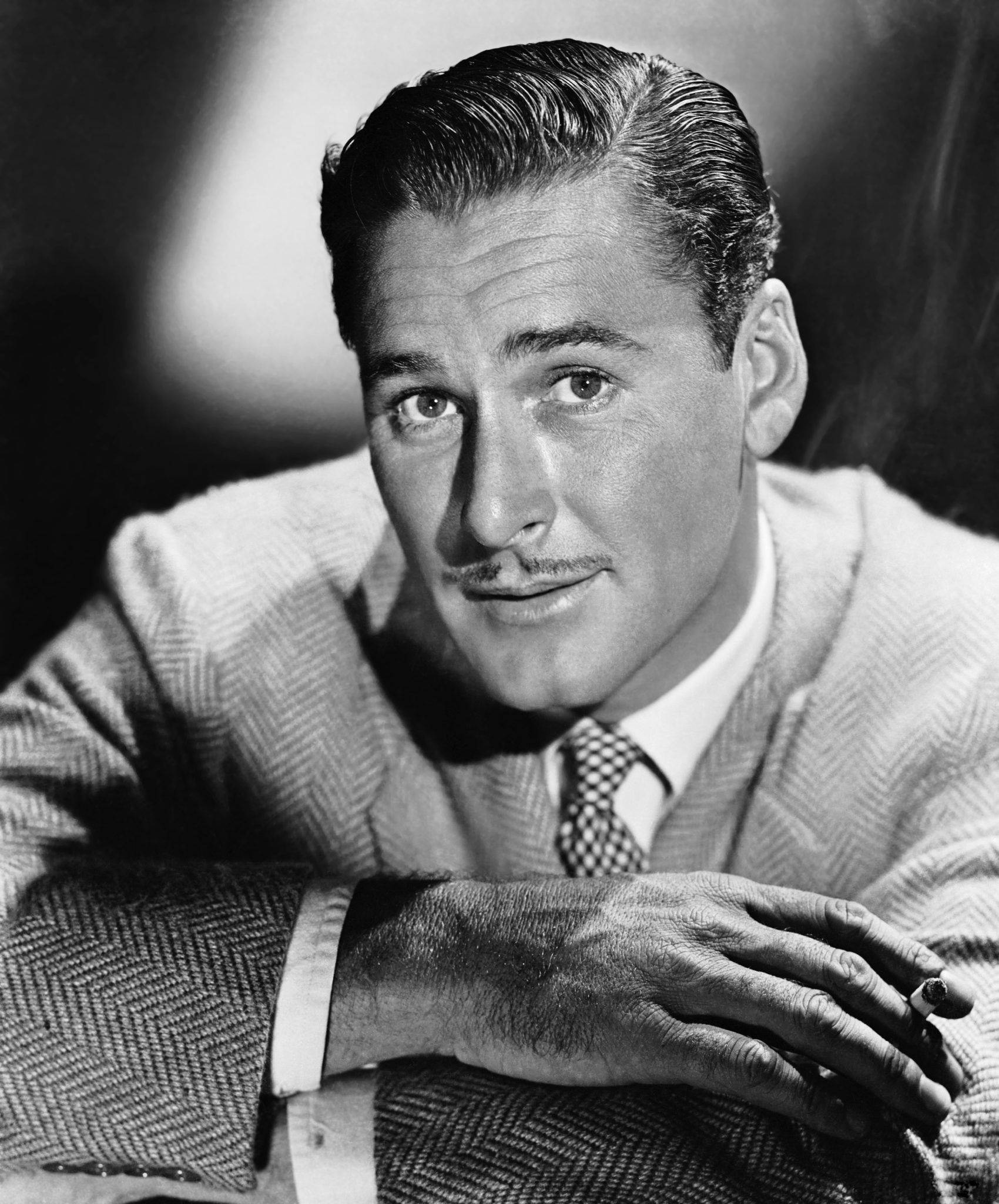 Errol Flynn, black and white portrait, mustache, Full HD Phone Wallpaper