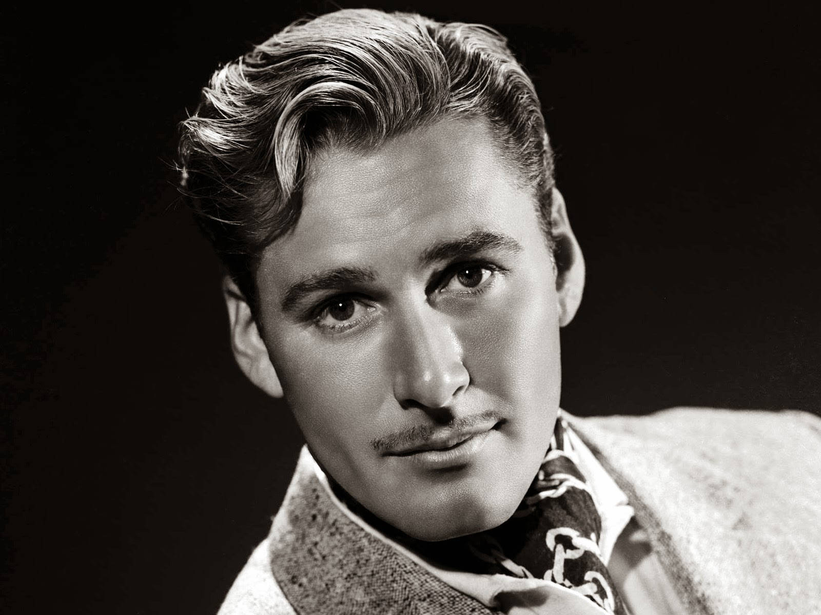 Errol Flynn, black and white, black background, HD Desktop Wallpaper