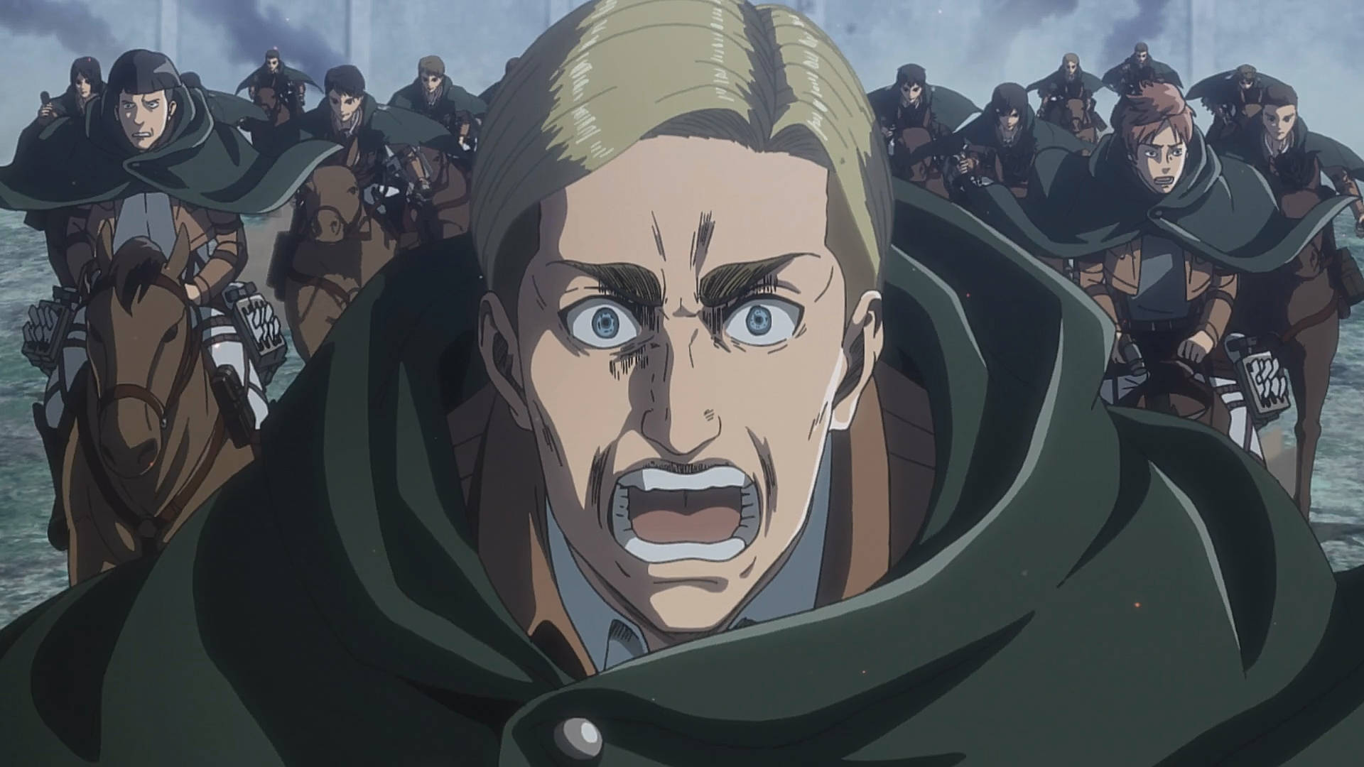 Erwin Smith, blonde hair, green cloak, Full HD Desktop Wallpaper