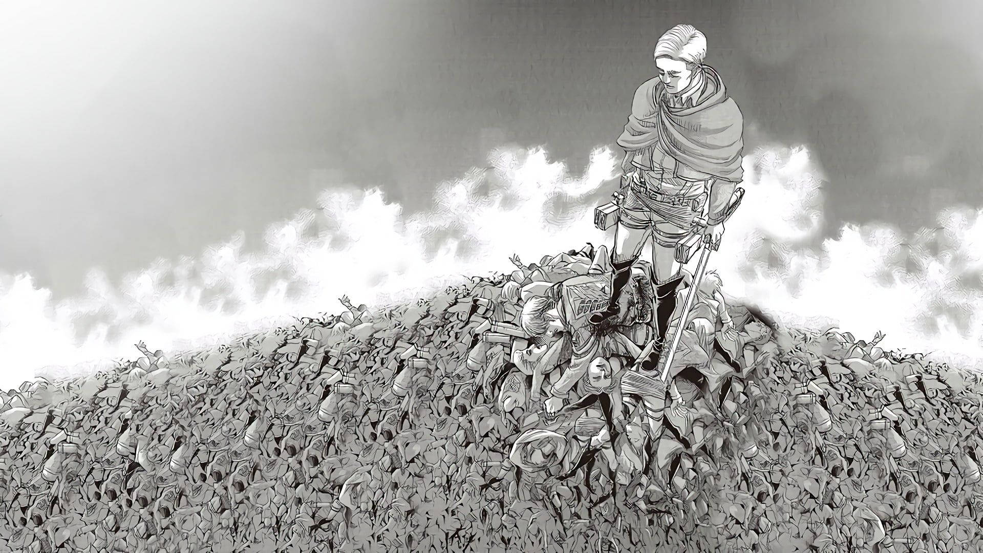 Erwin Smith, mountain of fallen enemies, stormy sky, Full HD Desktop Wallpaper