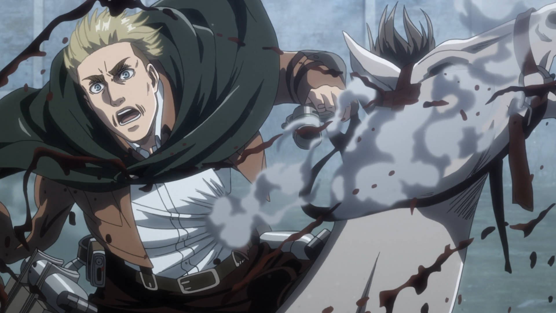 Erwin Smith, bloody soldier, green cloak, Full HD Desktop Wallpaper