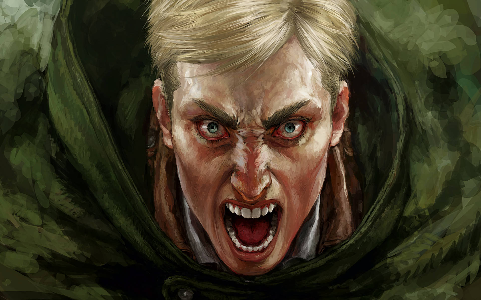 Erwin Smith, blonde man, glowing red eyes, Full HD Desktop Wallpaper