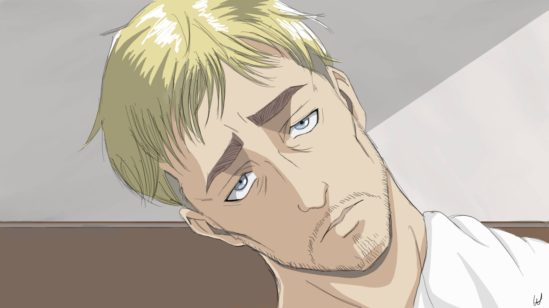 Erwin Smith, blond anime man, intense blue eyes, Full HD Desktop Wallpaper