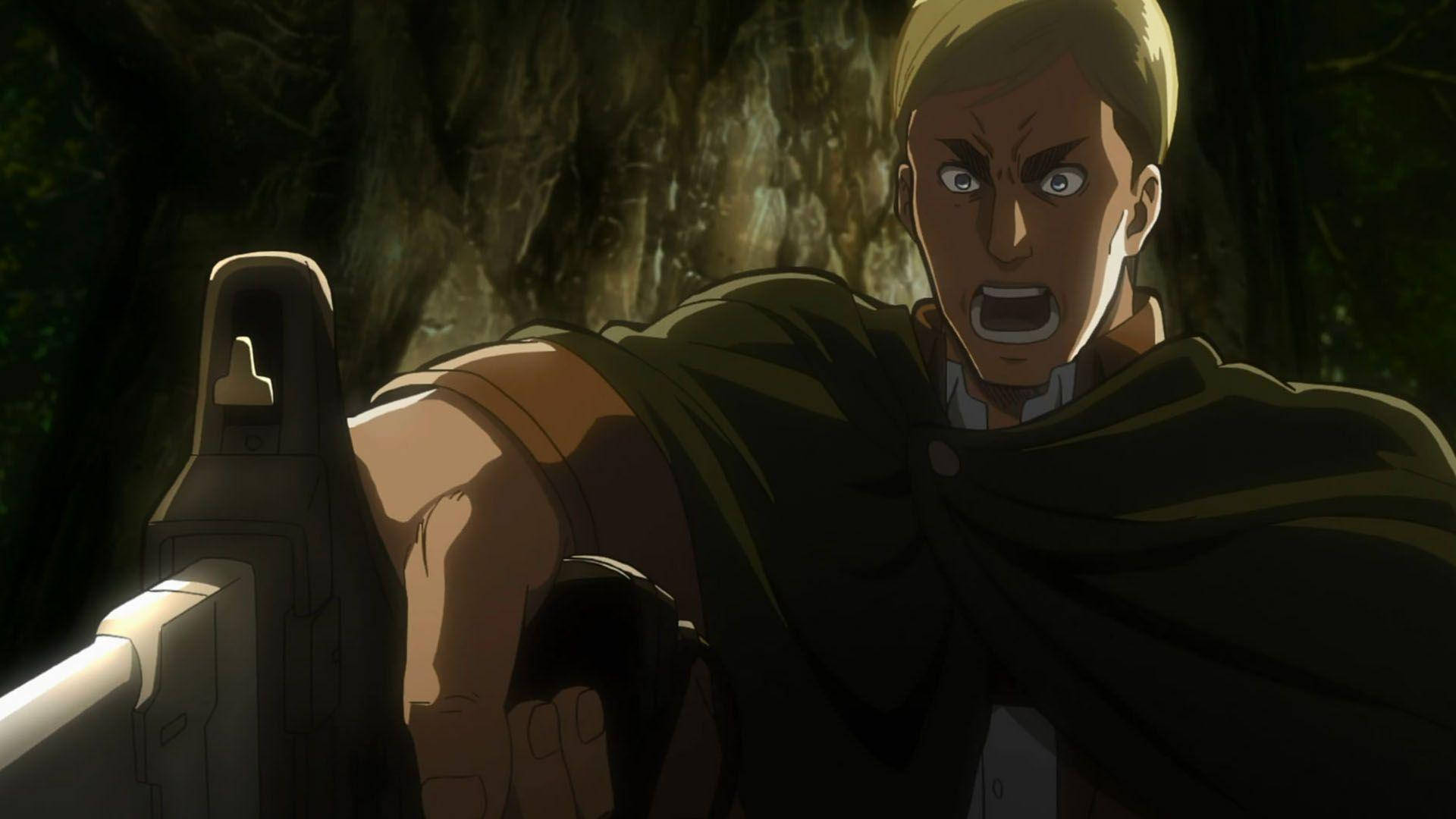 Erwin Smith, blonde anime soldier, dark cloak, Full HD Desktop Wallpaper