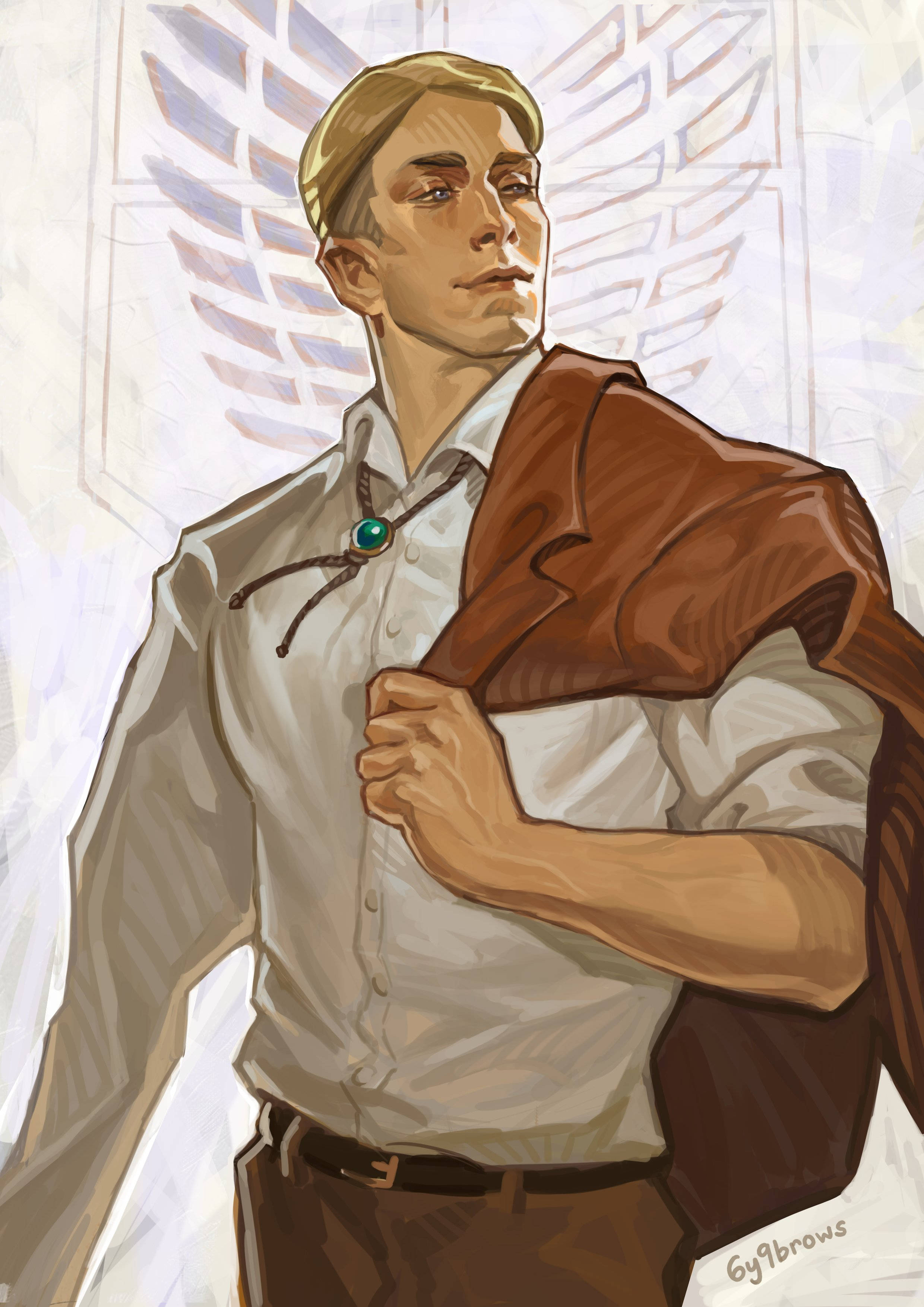 Erwin Smith, blonde hair, brown jacket, 2K Phone Wallpaper