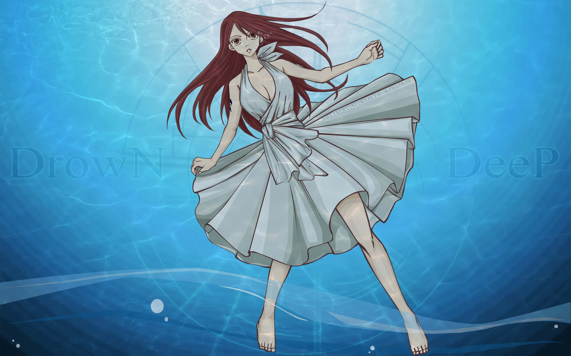 Erza Scarlet, red-haired anime girl, flowing white dress, Full HD Desktop Wallpaper