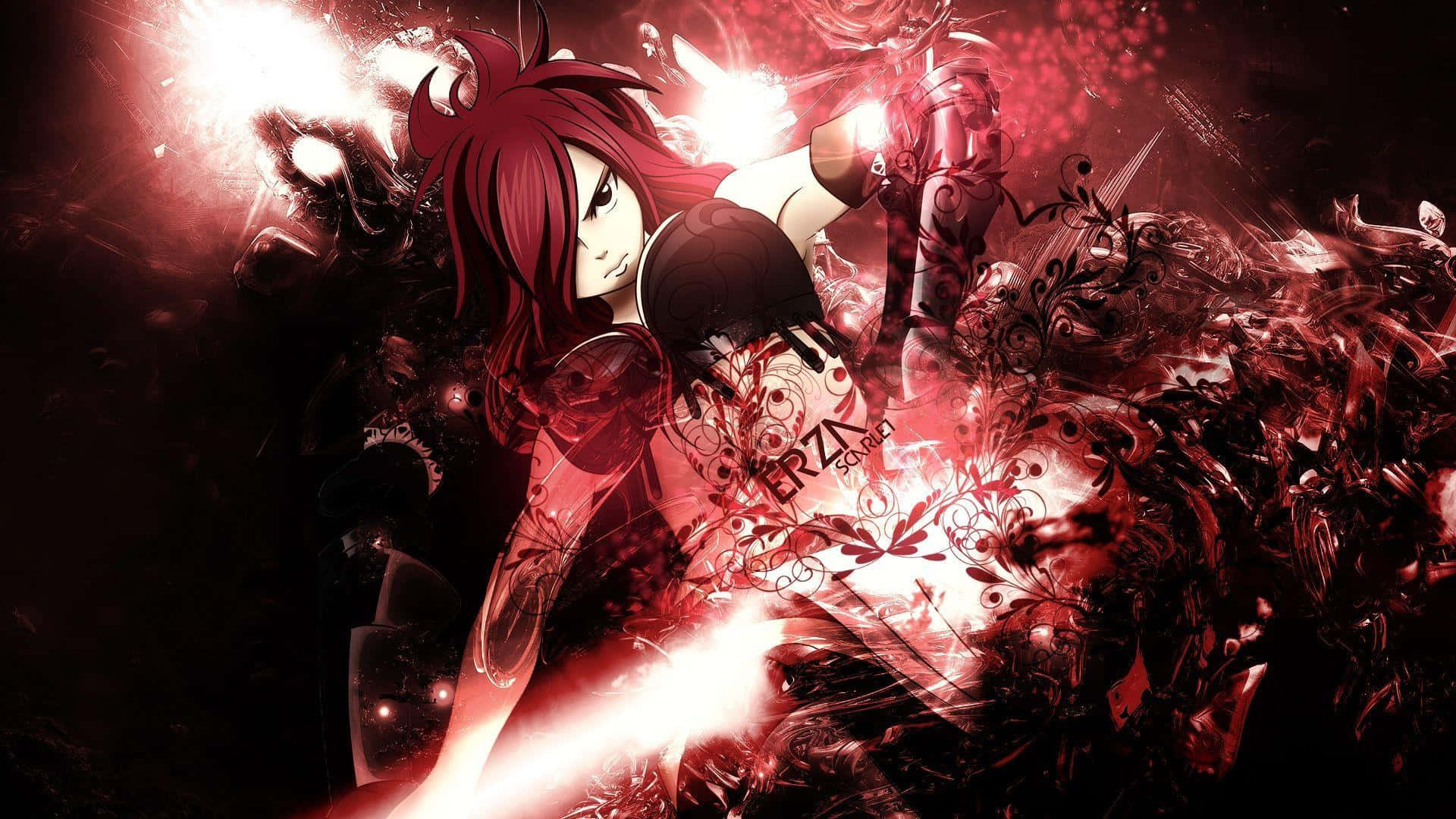 Erza Scarlet, fiery red-haired, glowing eyes, Full HD Desktop Wallpaper