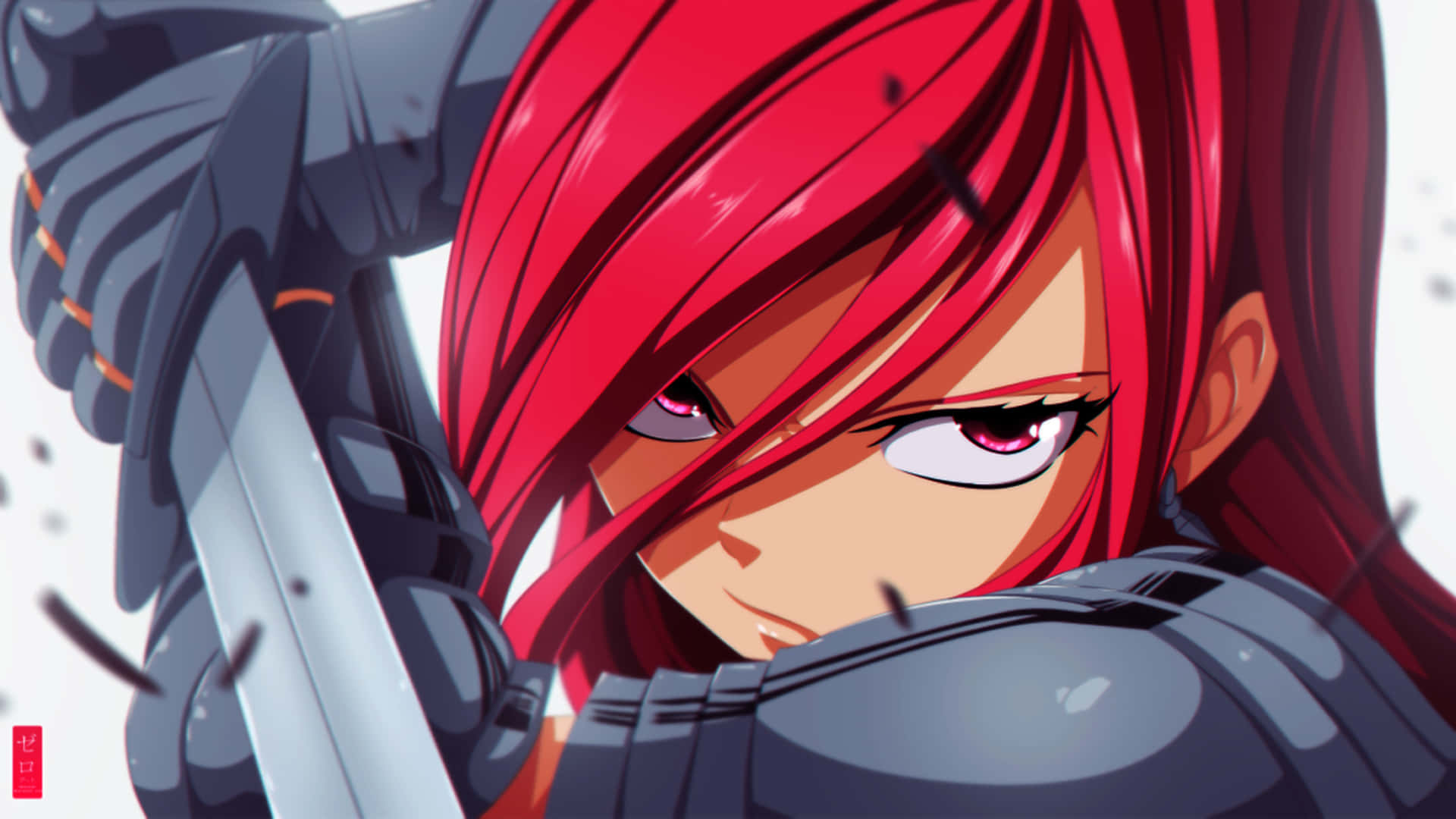 Erza Scarlet, vibrant red hair, sword, Full HD Desktop Wallpaper