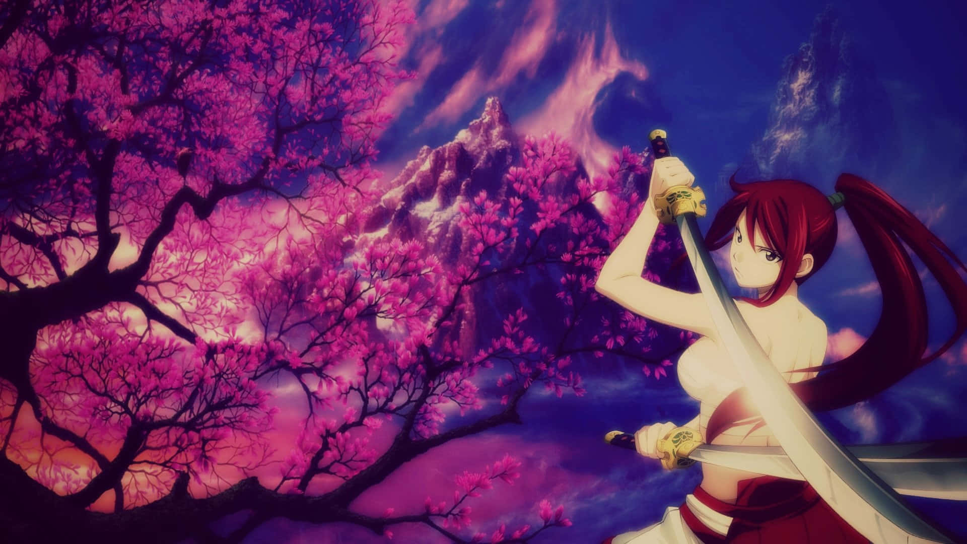 Erza Scarlet, red-haired anime warrior, sword, Full HD Desktop Wallpaper