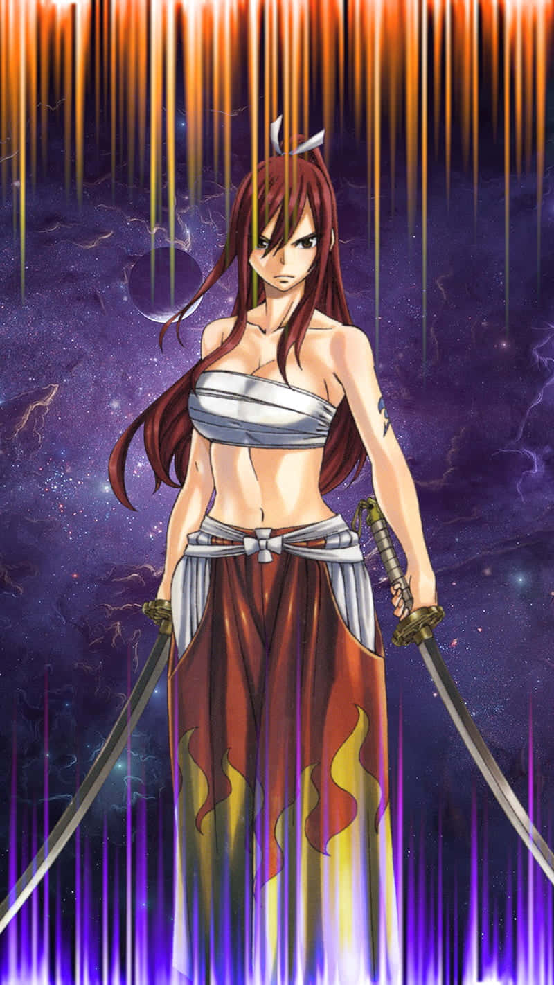 Erza Scarlet, long red hair, two swords, HD Phone Wallpaper