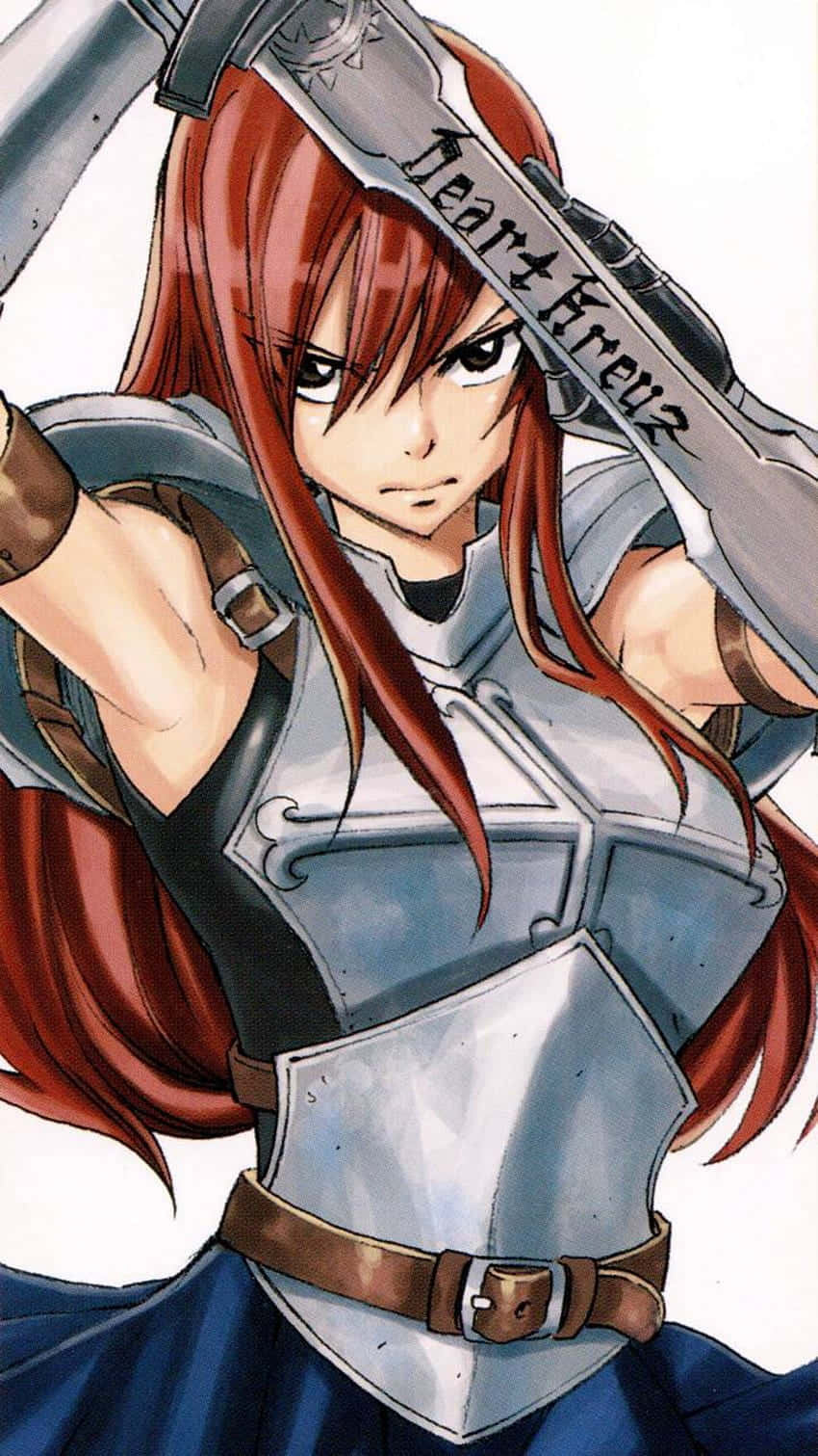 Erza Scarlet, red-haired anime warrior, silver armor, HD Phone Wallpaper