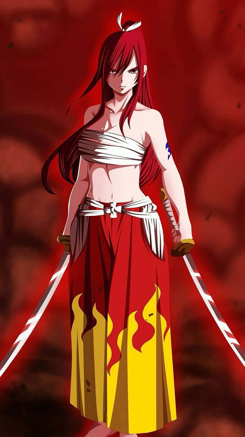 Erza Scarlet, red-haired anime warrior, two swords, HD Phone Wallpaper