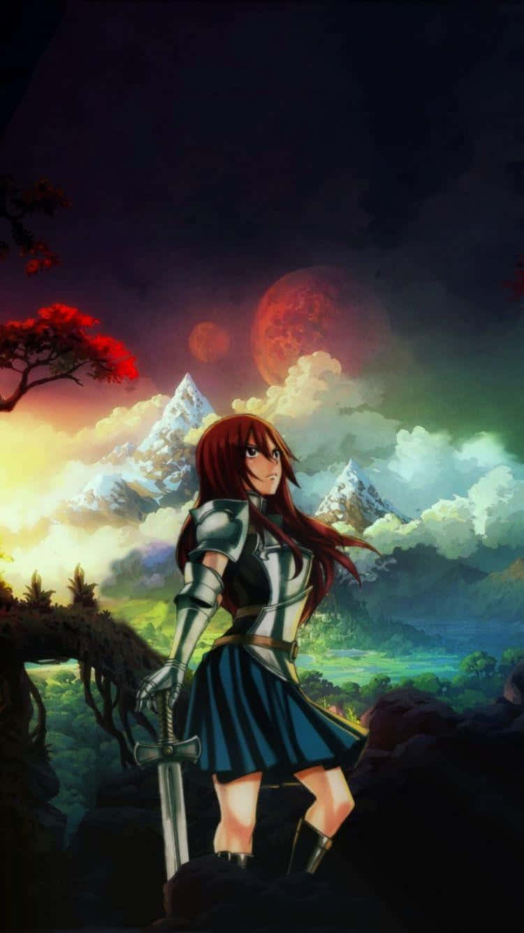 Erza Scarlet, red-haired anime warrior, armor, HD Phone Wallpaper