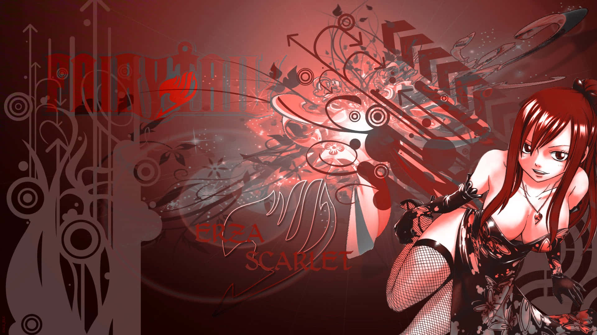 Erza Scarlet, red hair, fishnet stockings, Full HD Desktop Wallpaper