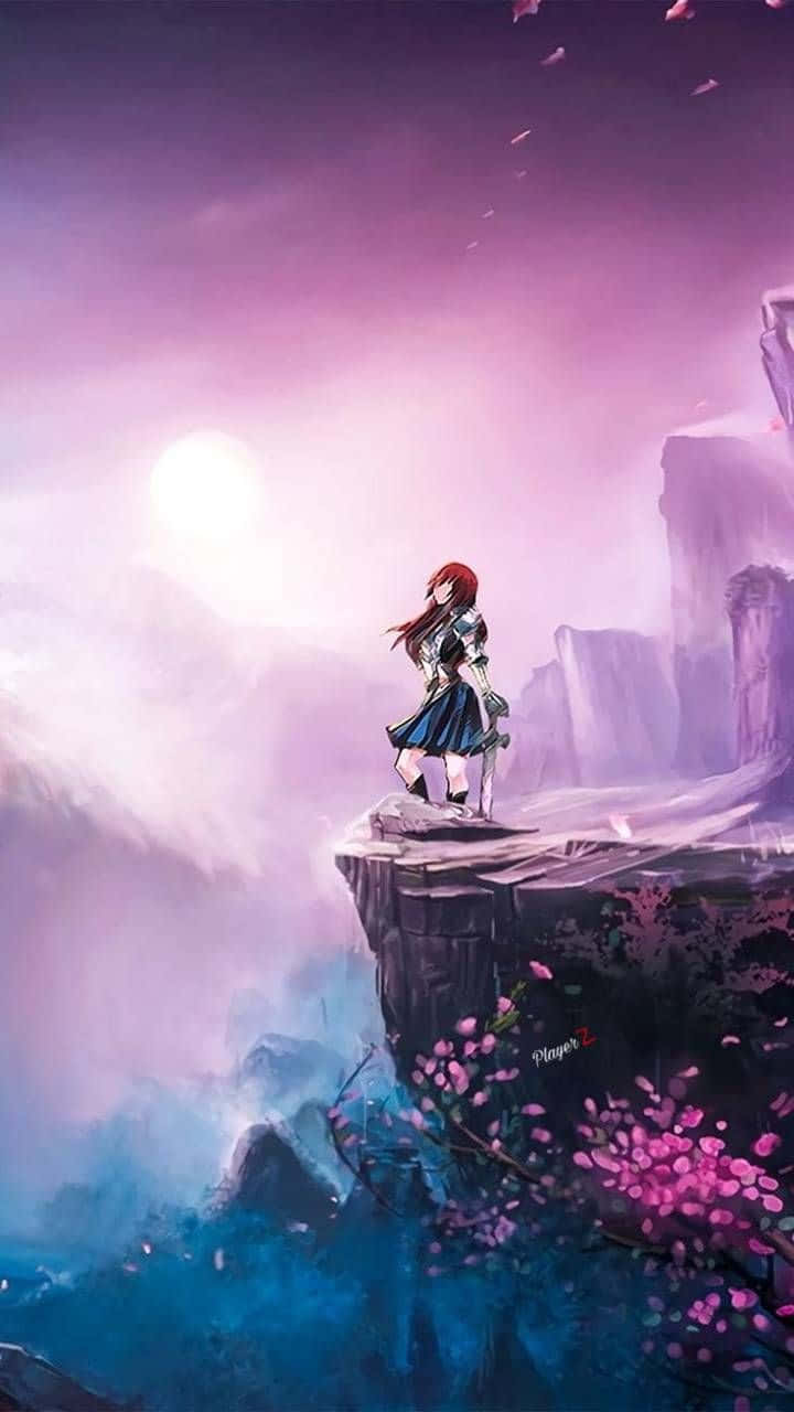 Erza Scarlet, red hair, cliff edge, HD Phone Wallpaper