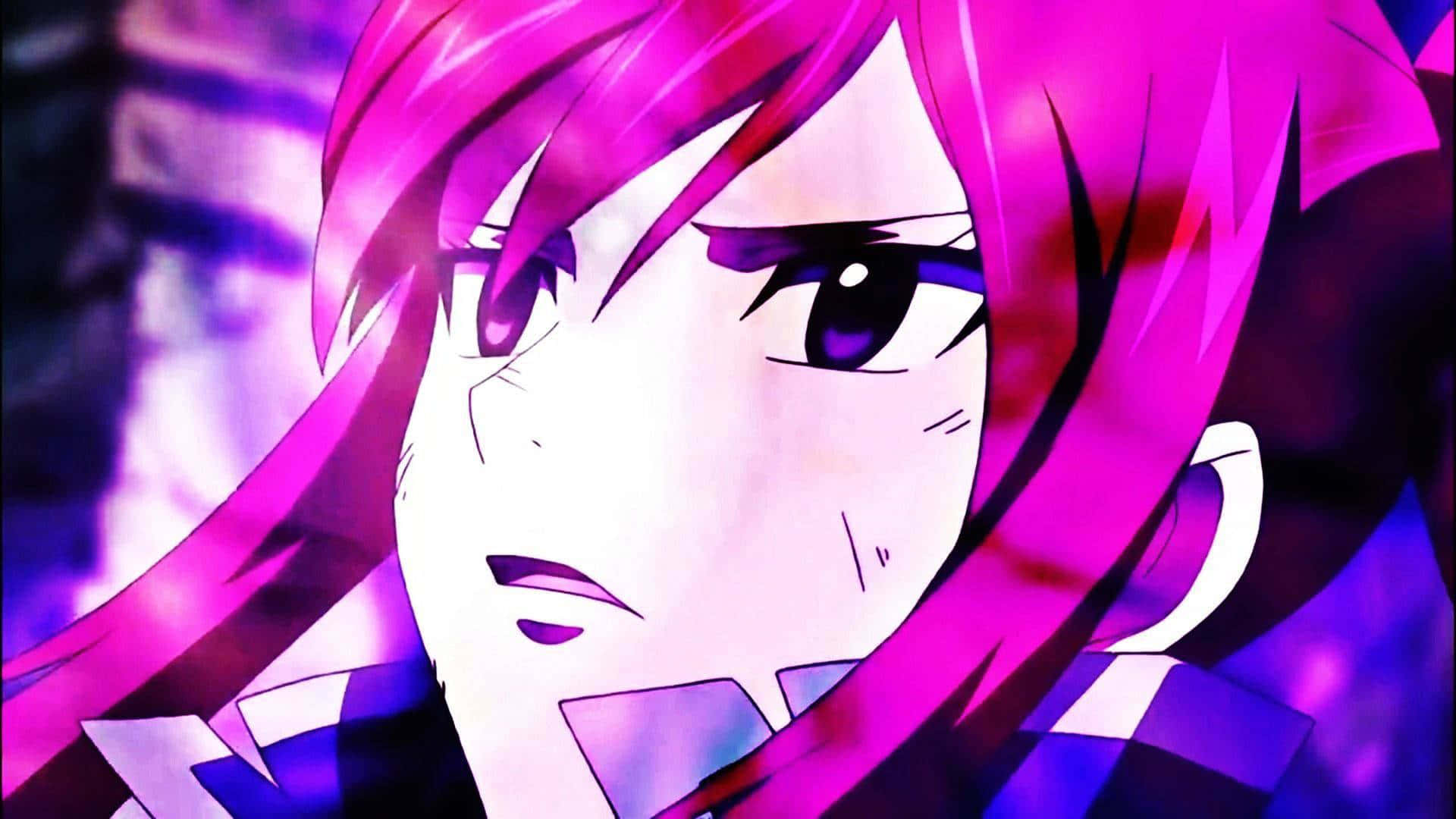 Erza Scarlet, vibrant pink hair, intense purple eyes, Full HD Desktop Wallpaper