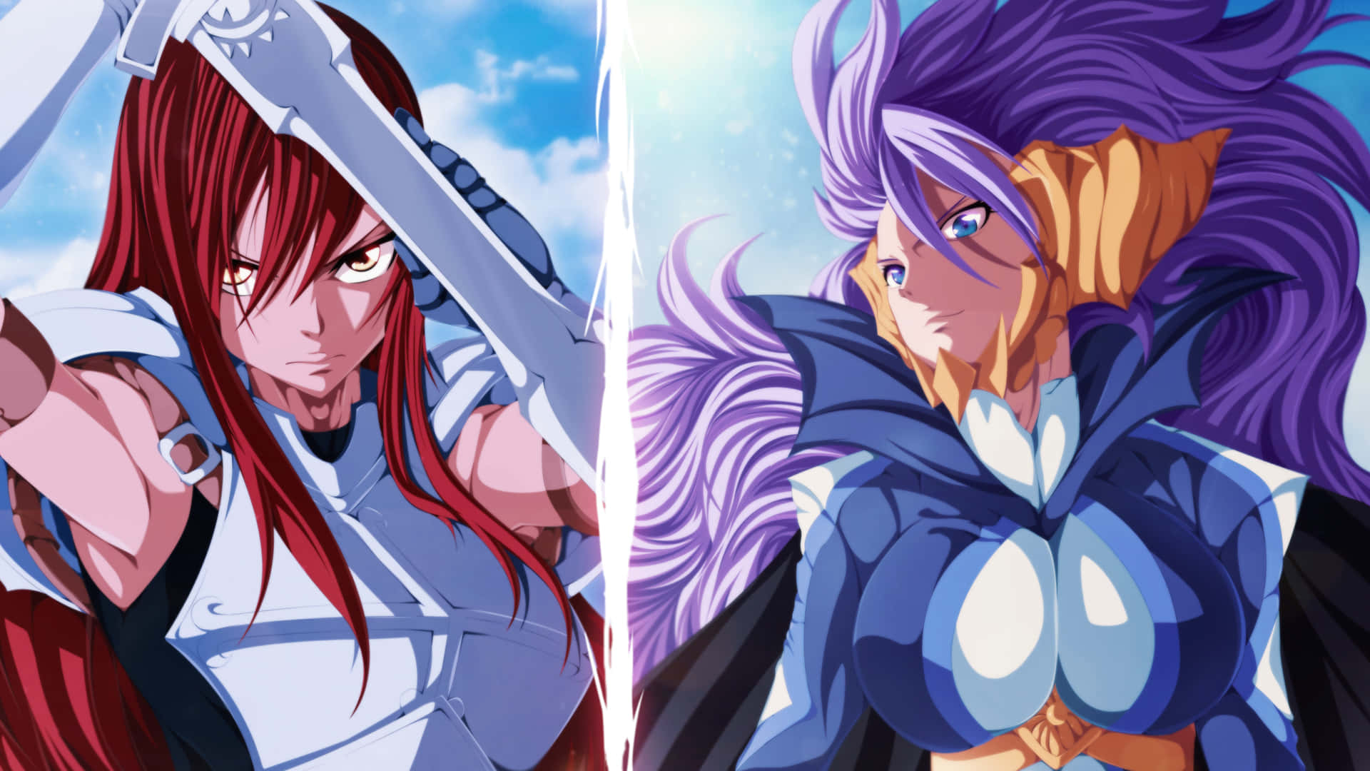 Erza Scarlet, red hair, sword, Full HD Desktop Wallpaper