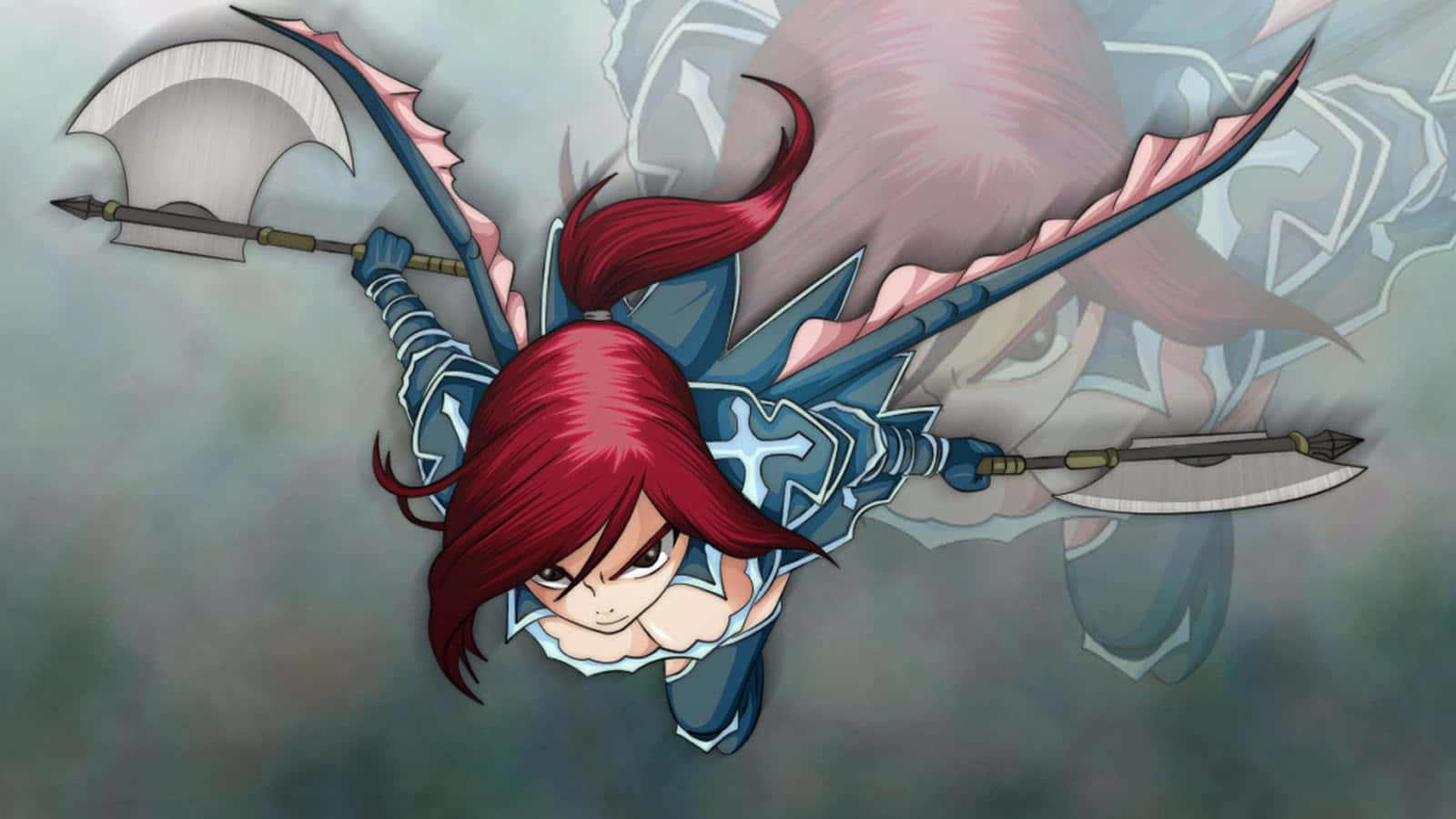 Erza Scarlet, red hair, blue armor, HD Desktop Wallpaper